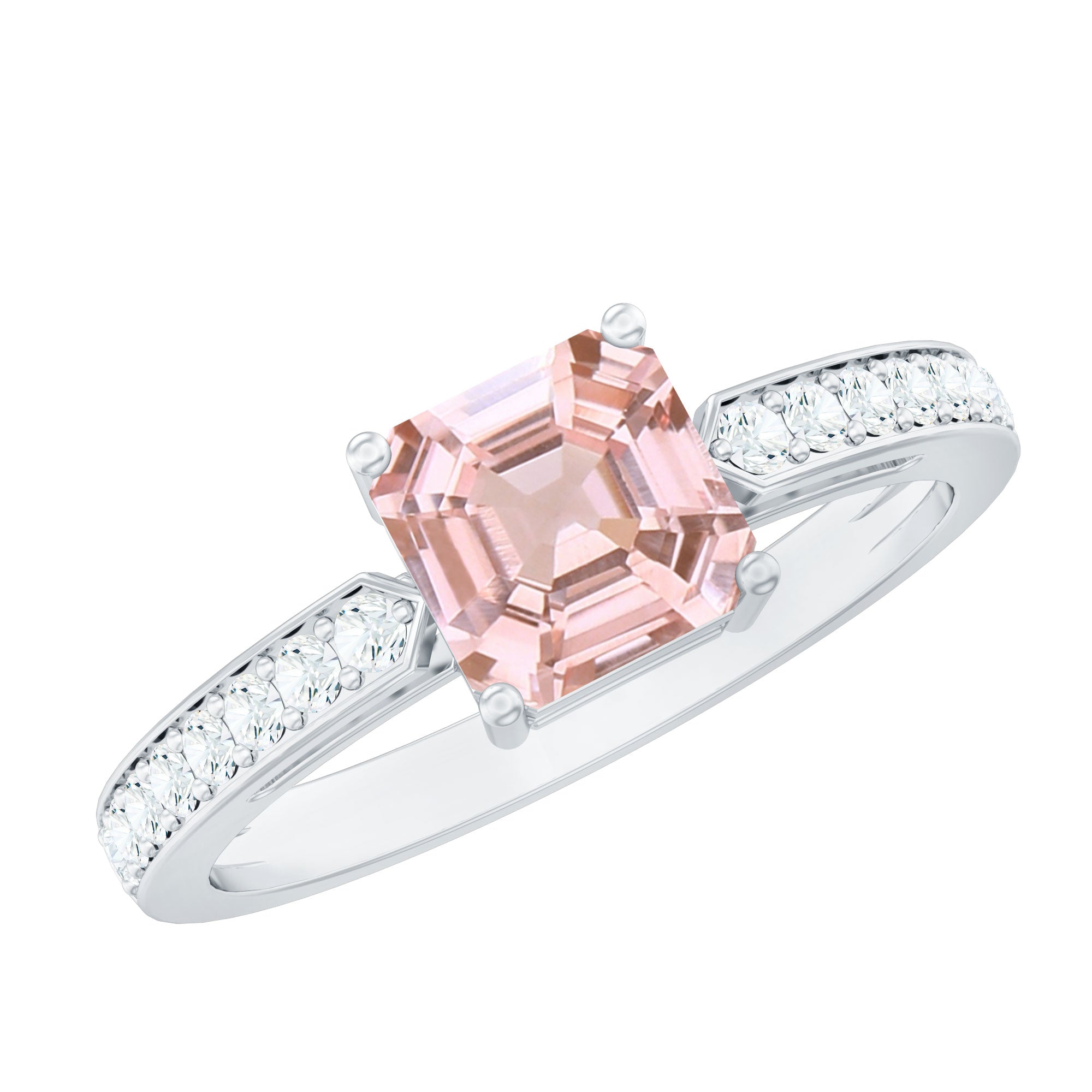 Asscher Morganite Solitaire Engagement Ring with Diamond