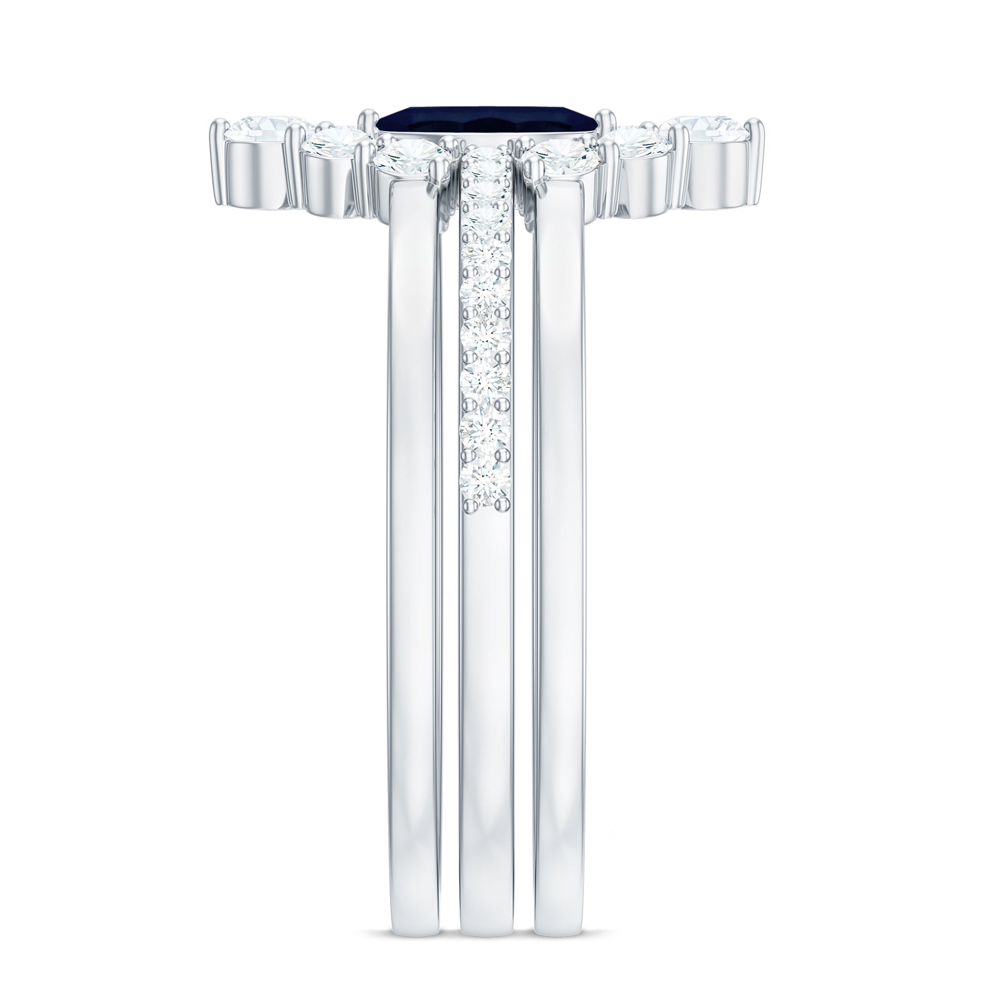 Natural Marquise Cut Blue Sapphire and Diamond Three Piece Stackable Ring Set AAA - Rosec Jewels