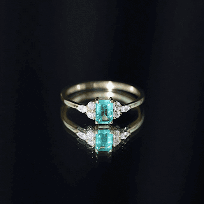 Emerald Cut Emerald Engagement Ring with Diamond Trio AAA - Rosec Jewels