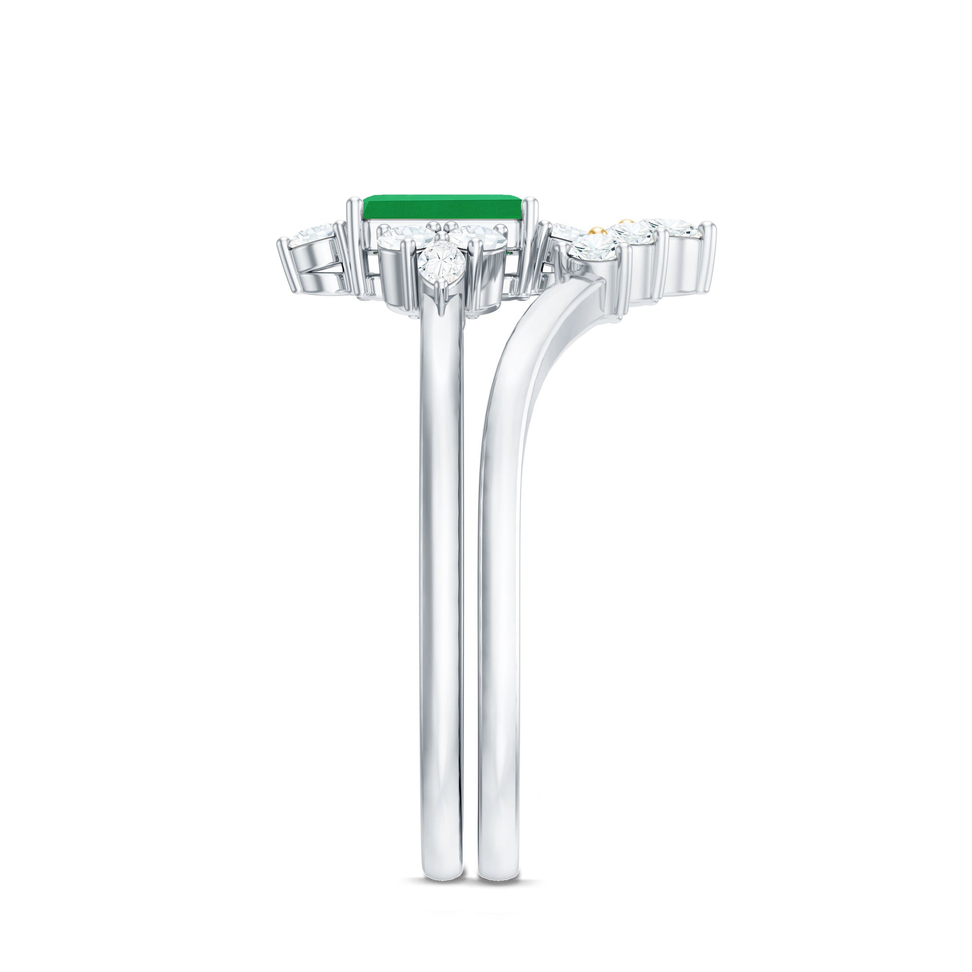 Rosec Jewels-Natural Emerald Diamond Emerald Cut Engagement Ring and Wedding Band Set
