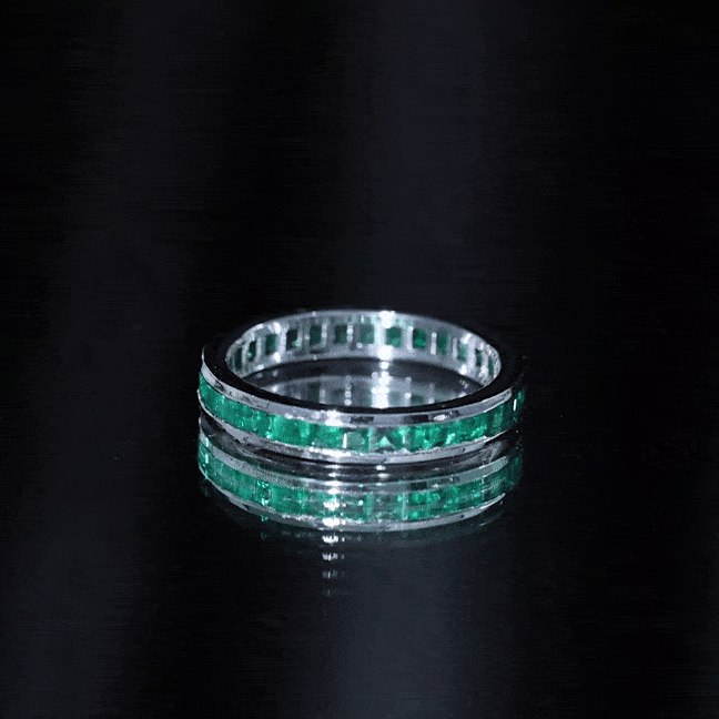 Channel Set Princess Cut Emerald Eternity Band Ring AAA - Rosec Jewels