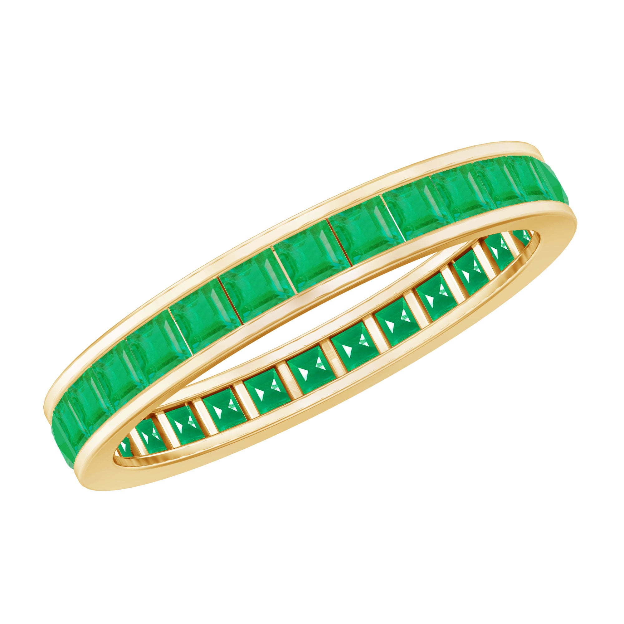 Channel Set Princess Cut Emerald Eternity Band Ring AAA - Rosec Jewels