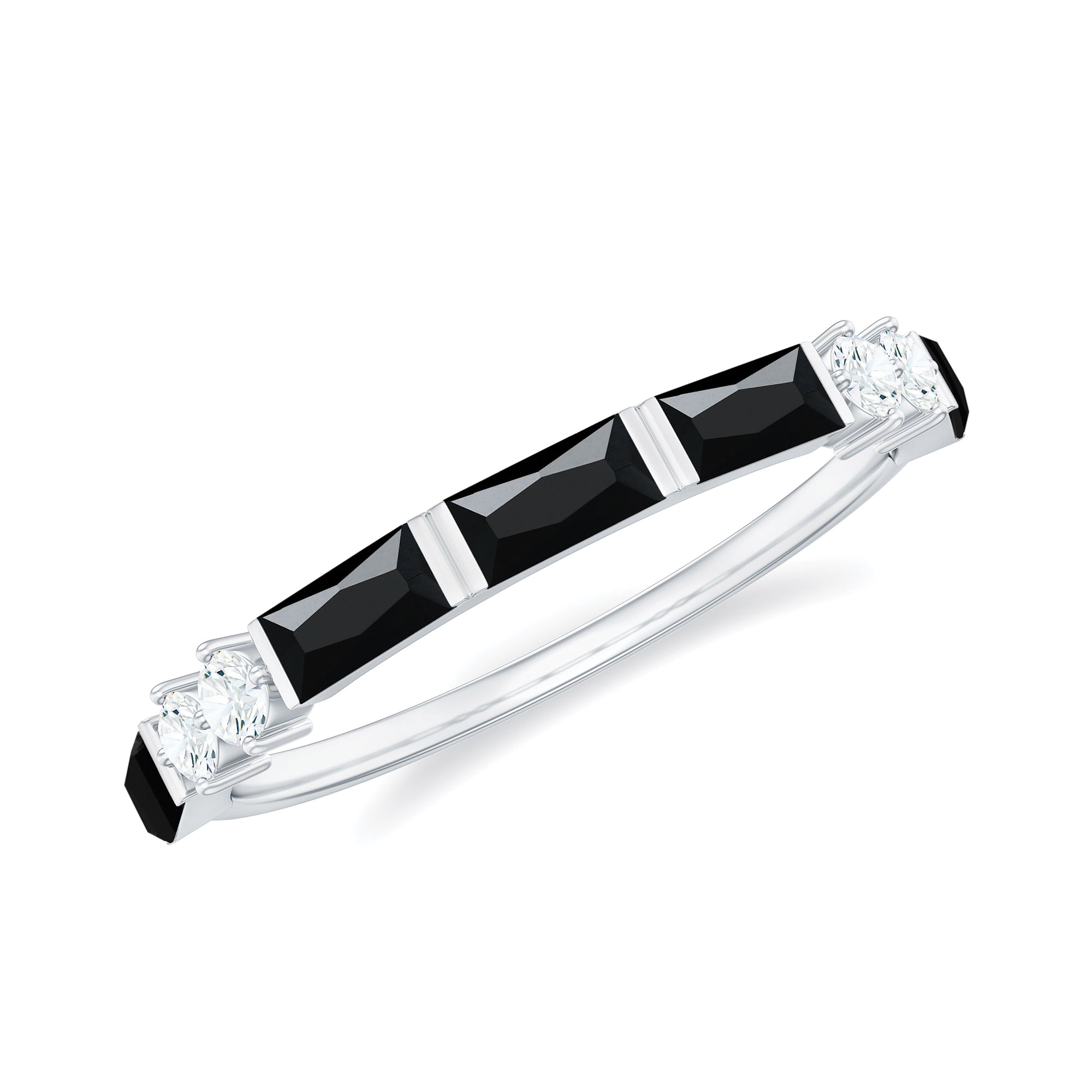 Certified Baguette Lab Grown Black and White Diamond Half Eternity Ring for Women AAAA ( Synthetic ) - Rosec Jewels