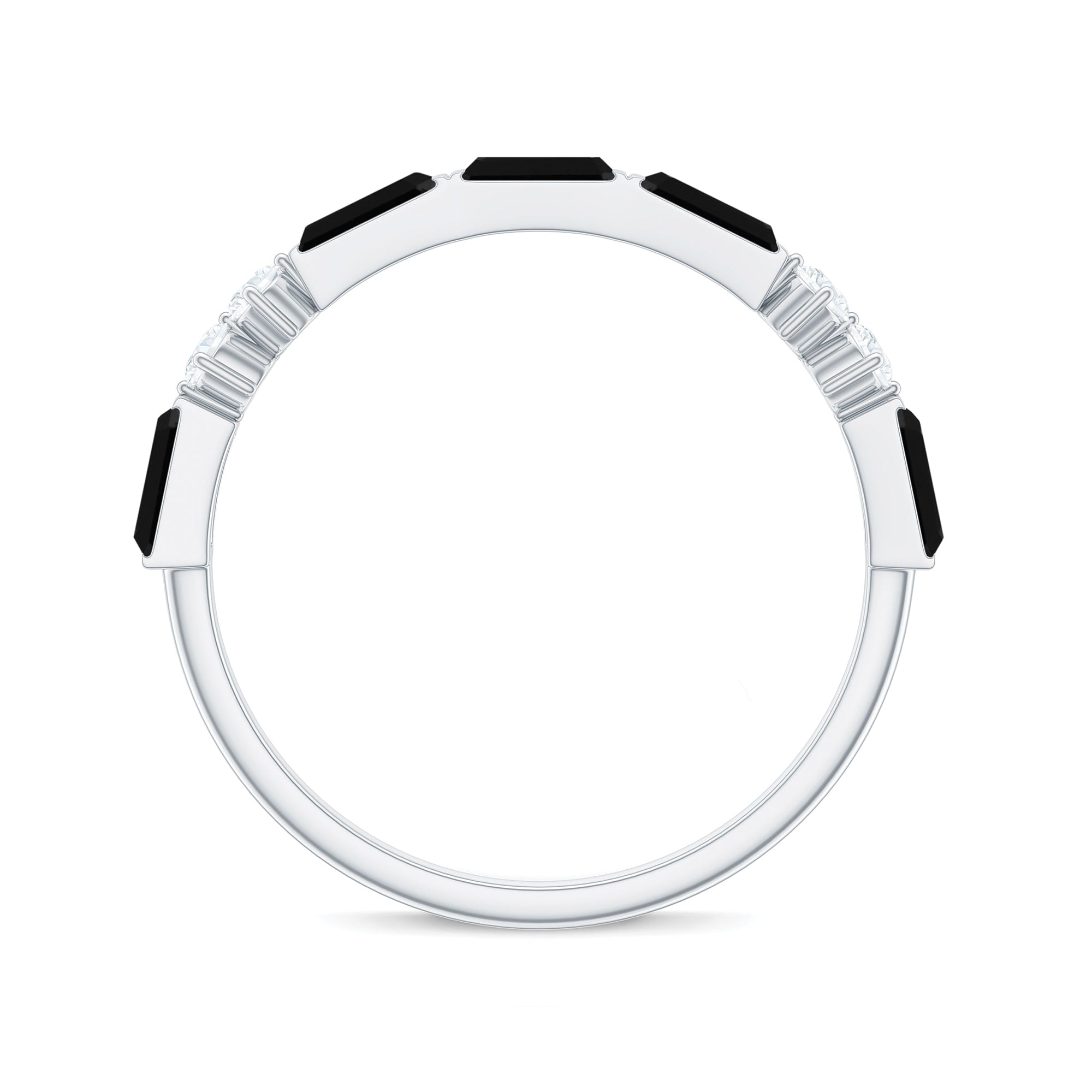 Certified Baguette Lab Grown Black and White Diamond Half Eternity Ring for Women AAAA ( Synthetic ) - Rosec Jewels