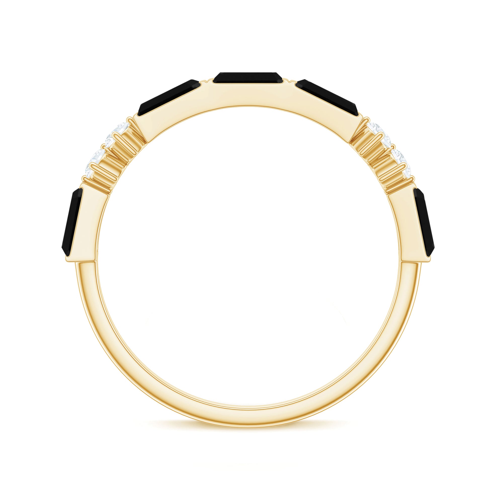 Certified Baguette Lab Grown Black and White Diamond Half Eternity Ring for Women AAAA ( Synthetic ) - Rosec Jewels