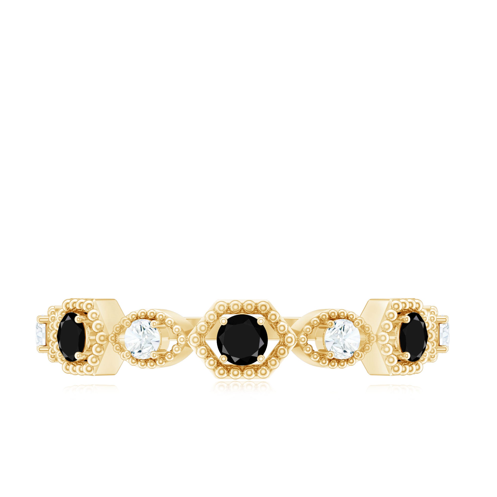 Certified Lab Grown Black and White Diamond Half Eternity Ring AAAA ( Synthetic ) - Rosec Jewels