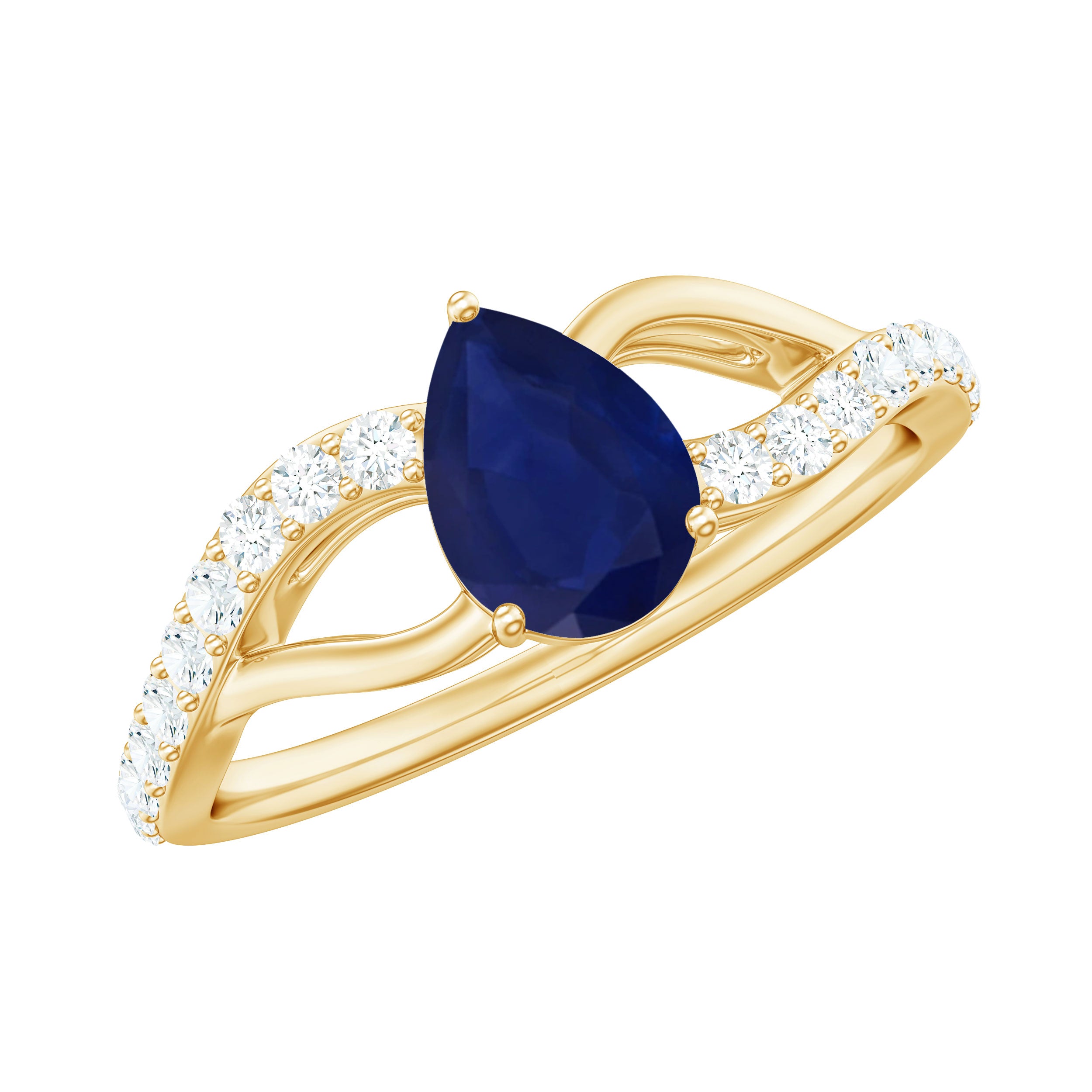 Genuine 0.5 Carat Pear Shaped Blue Sapphire Split Shank Engagement Ring with Certificate AAA - Rosec Jewels