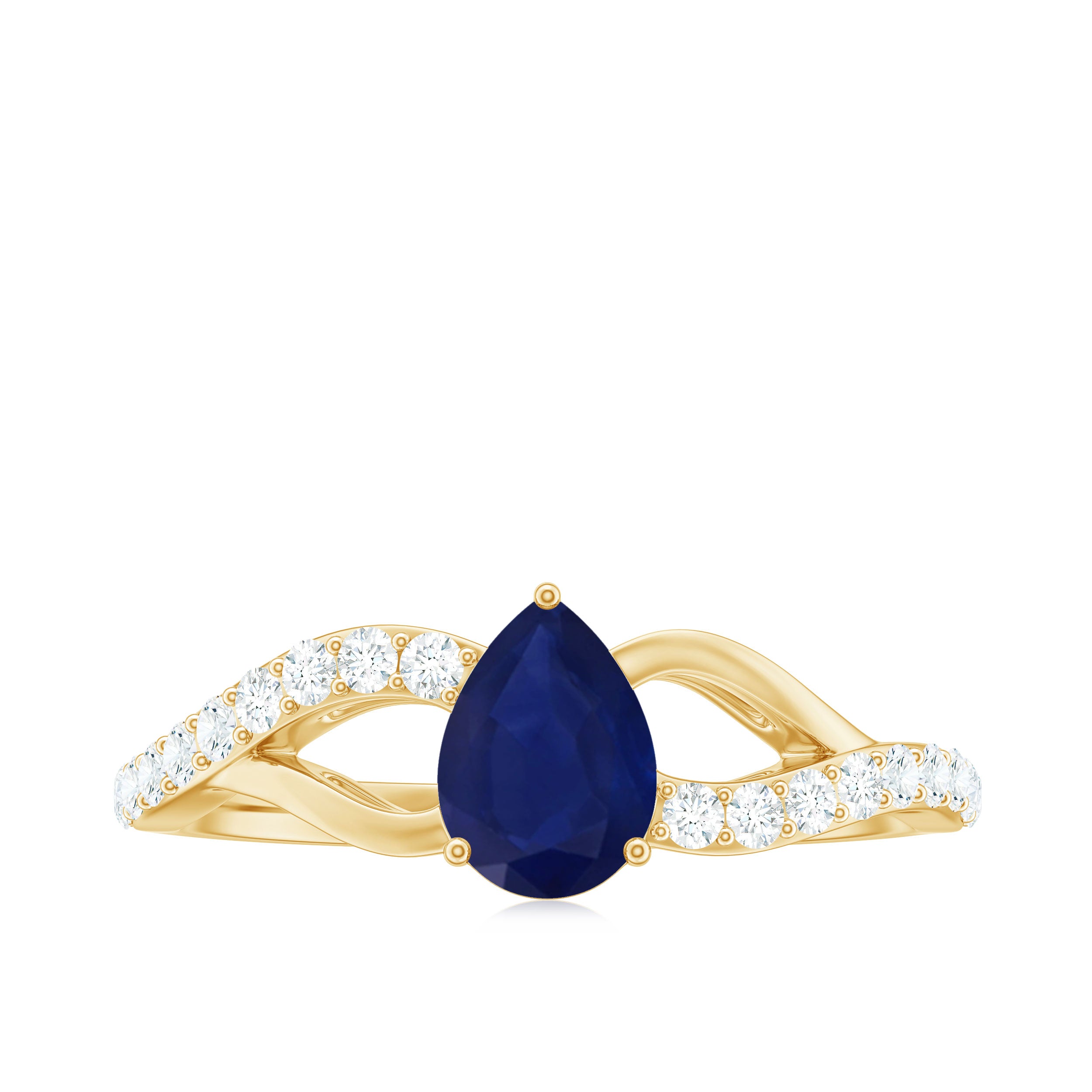 Genuine 0.5 Carat Pear Shaped Blue Sapphire Split Shank Engagement Ring with Certificate AAA - Rosec Jewels