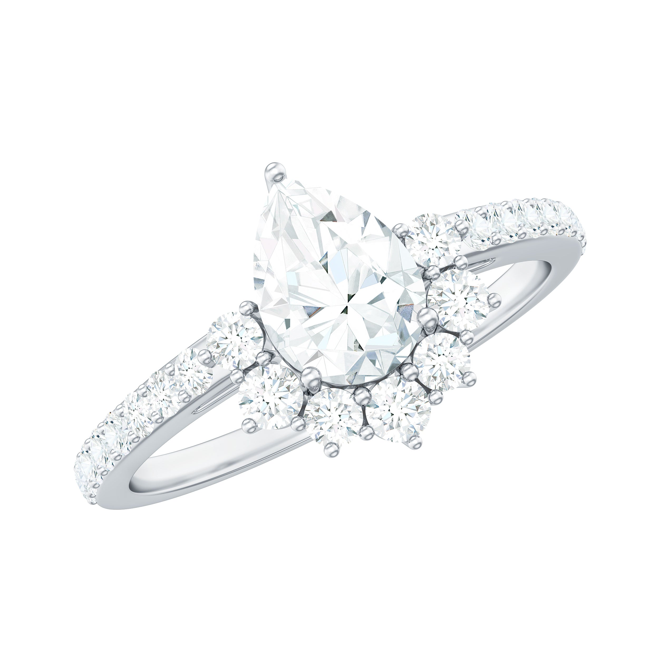 Moissanite Teardrop Engagement Ring with Half Halo D-VS1 - Rosec Jewels