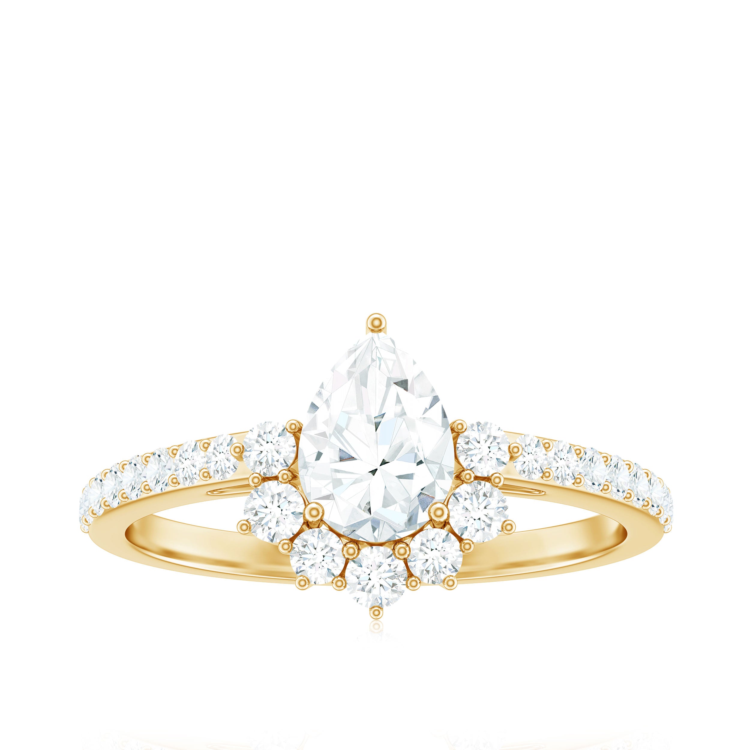 Moissanite Teardrop Engagement Ring with Half Halo D-VS1 - Rosec Jewels