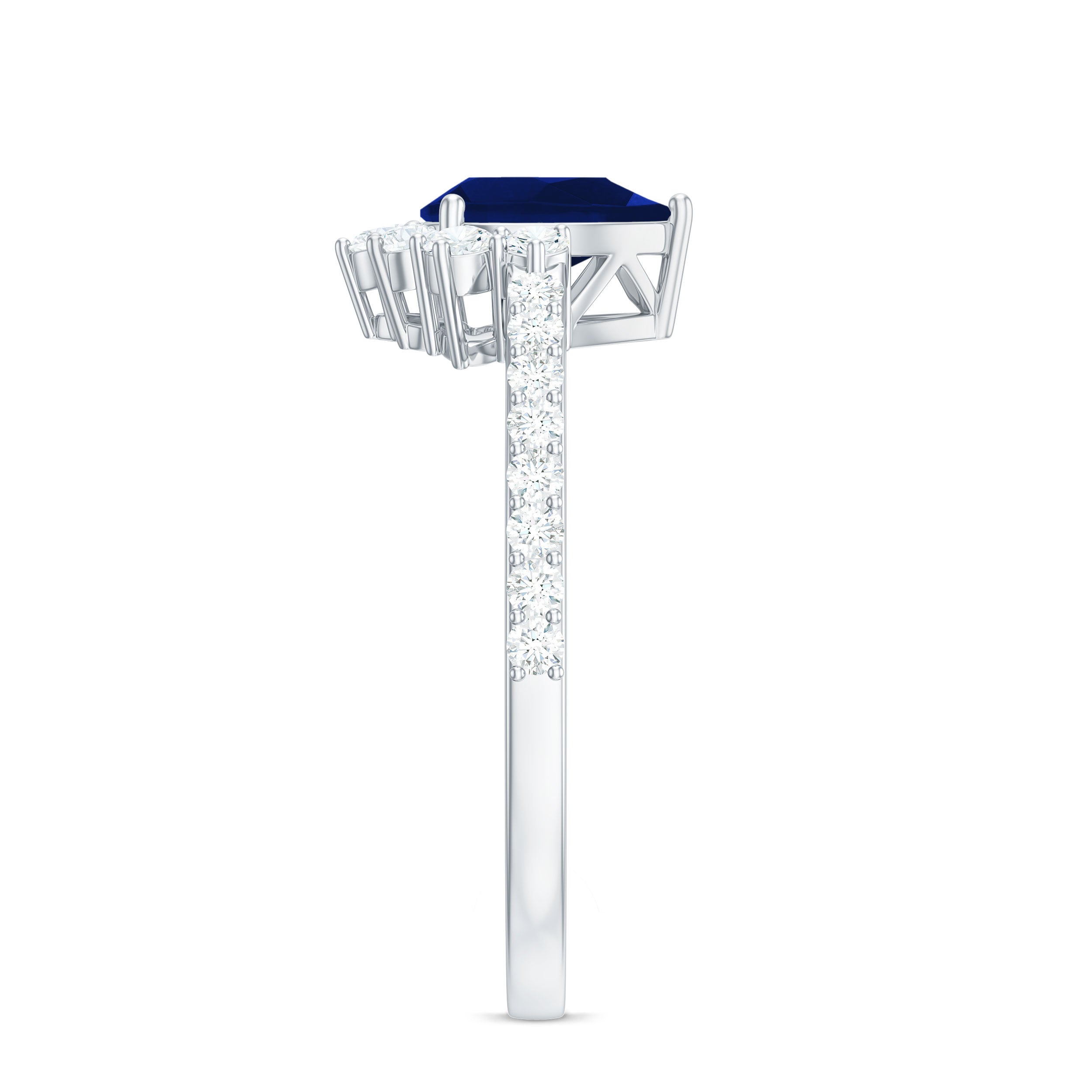 0.5 Carat Pear Shaped Blue Sapphire and Diamond Half Halo Engagement Ring AAA - Rosec Jewels