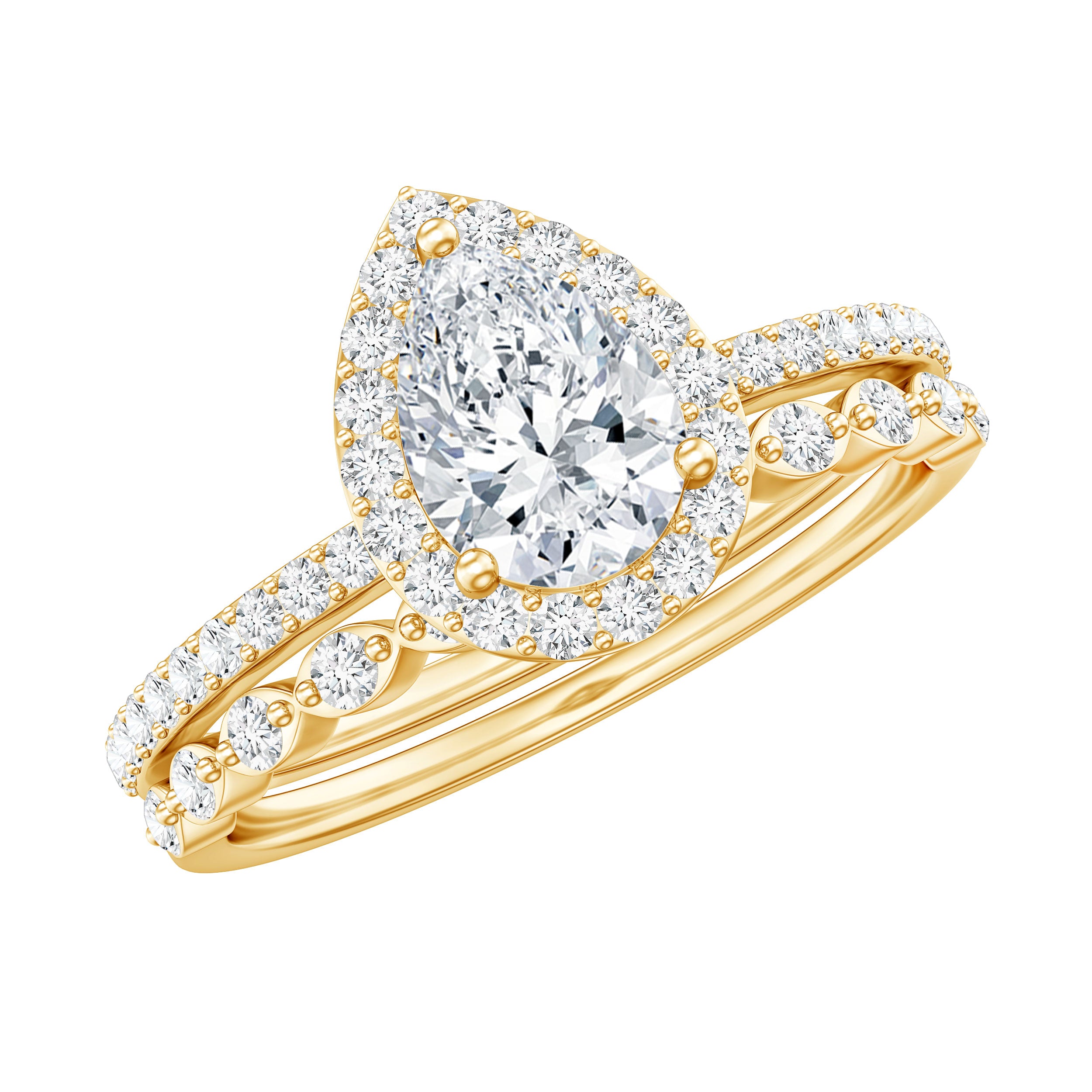 1.75 CT Moissanite Teardrop Wedding Ring Set with Halo D-VS1 - Rosec Jewels