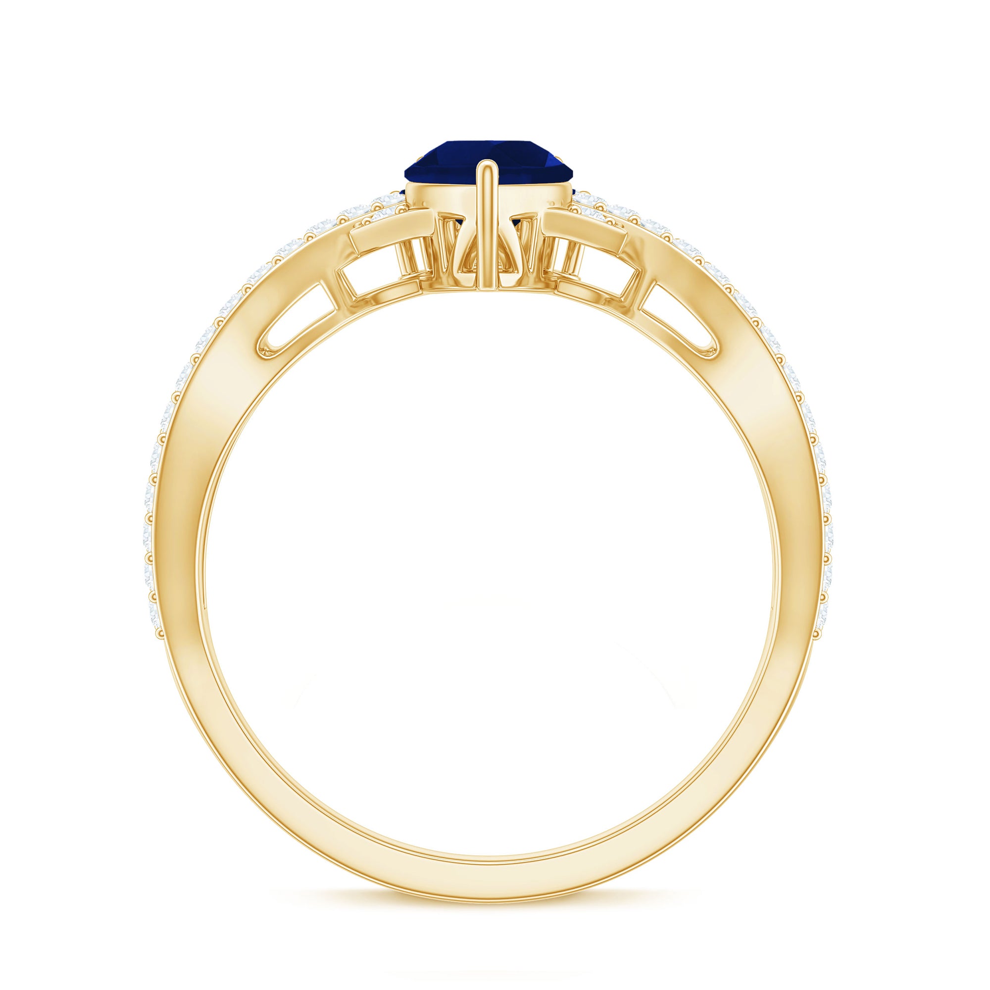 Real 0.5 Blue Sapphire Pear Shape Engagement Ring with Diamond Crossover AAA - Rosec Jewels