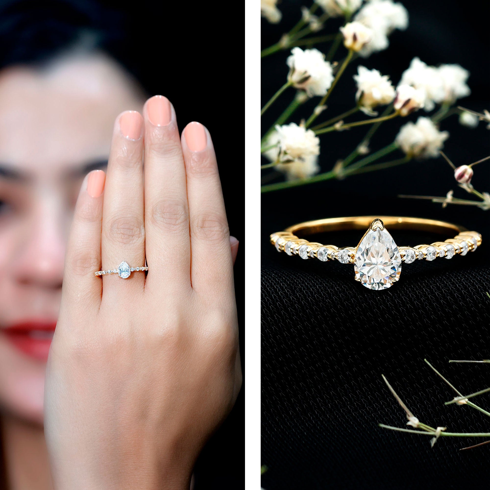 Pear Shape Solitaire Moissanite Promise Ring For Her D-VS1 - Rosec Jewels