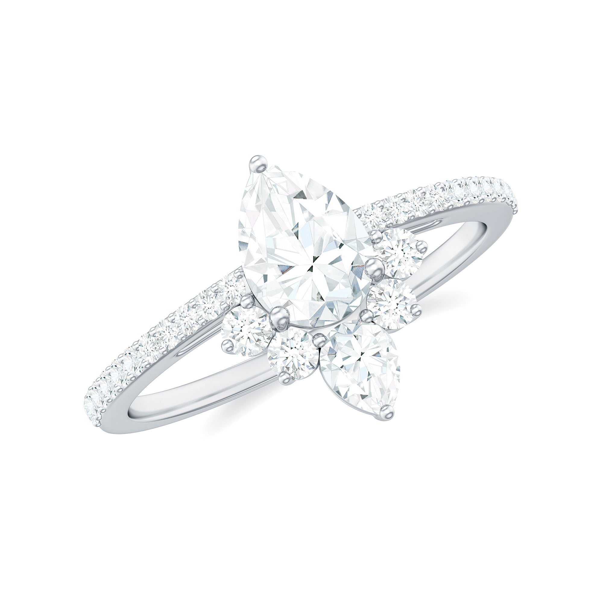 1.50 Ct Pear Shape Moissanite Crown Engagement Ring