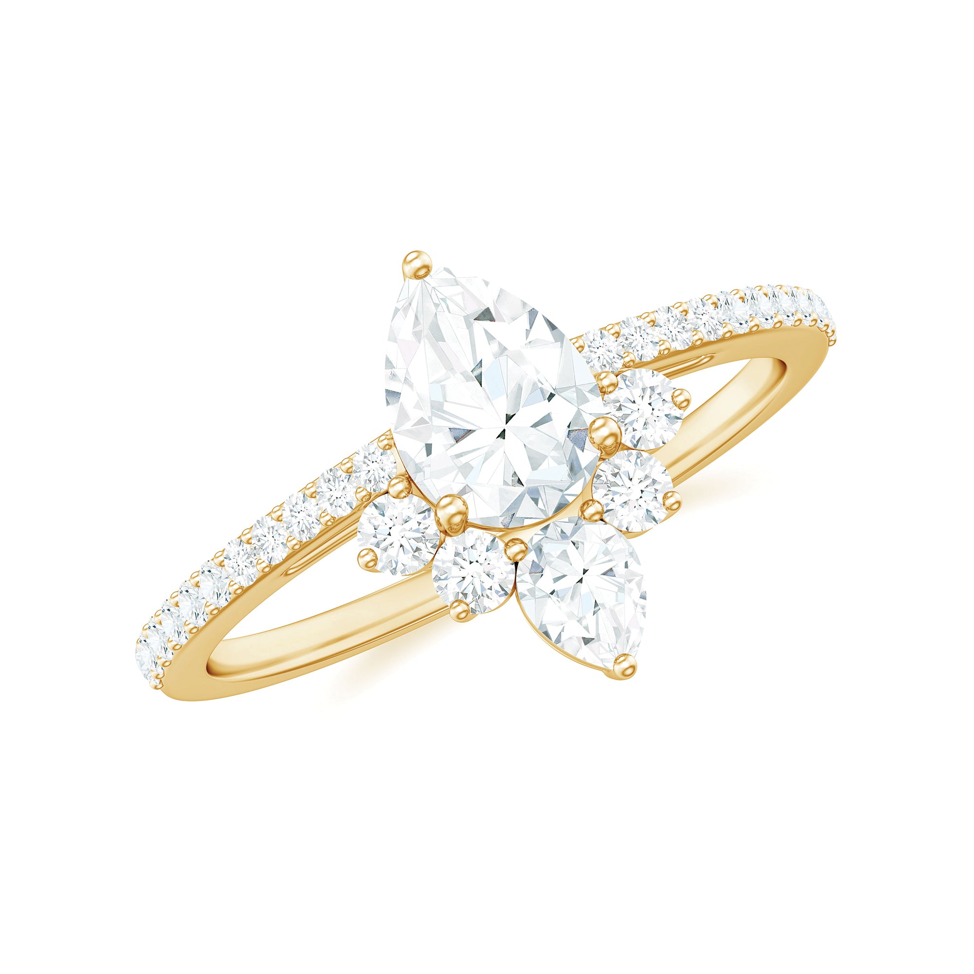 1.50 Ct Pear Shape Moissanite Crown Engagement Ring D-VS1 - Rosec Jewels