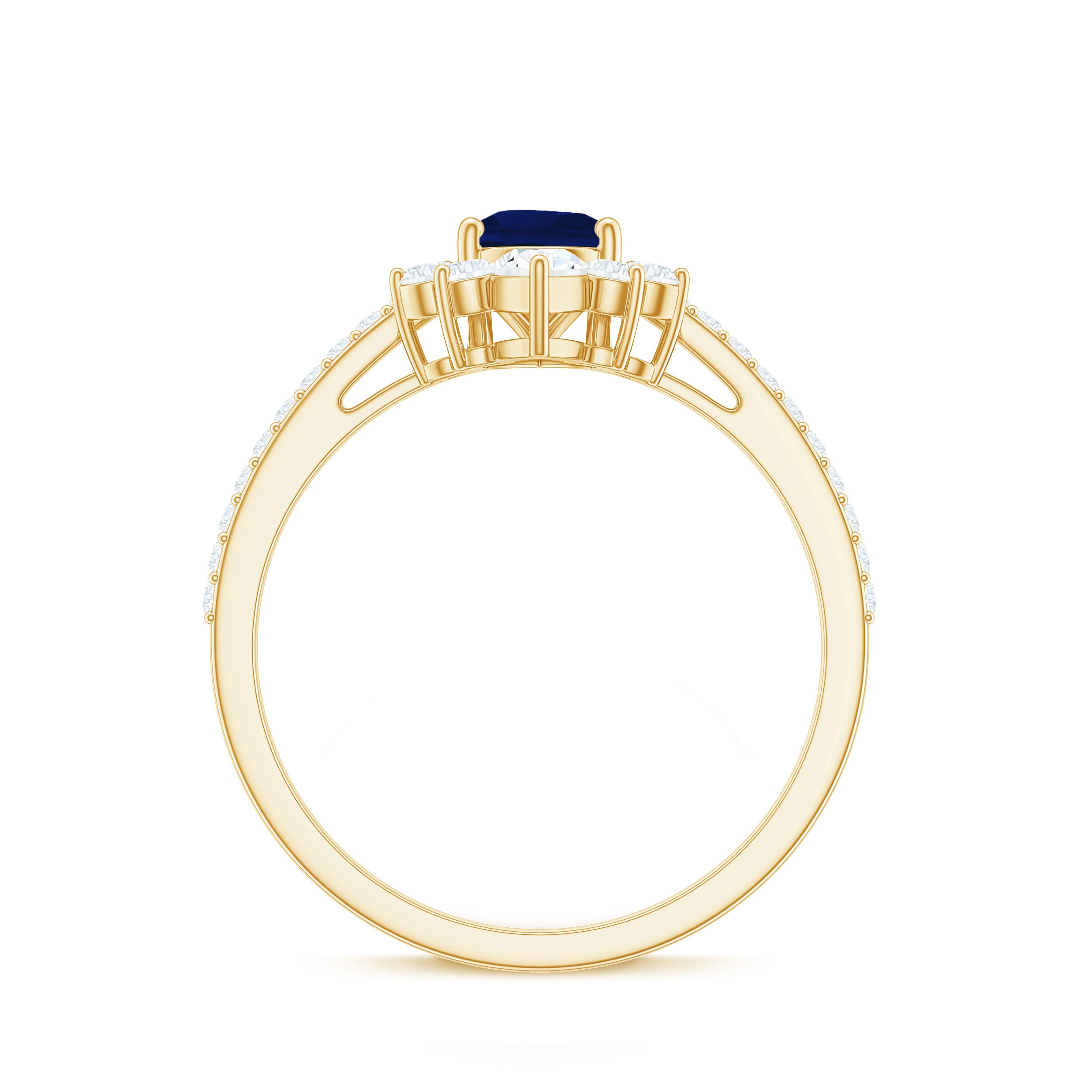 Certified 0.5 Carat Pear Shaped Blue Sapphire Crown Engagement Ring with Diamond AAA - Rosec Jewels