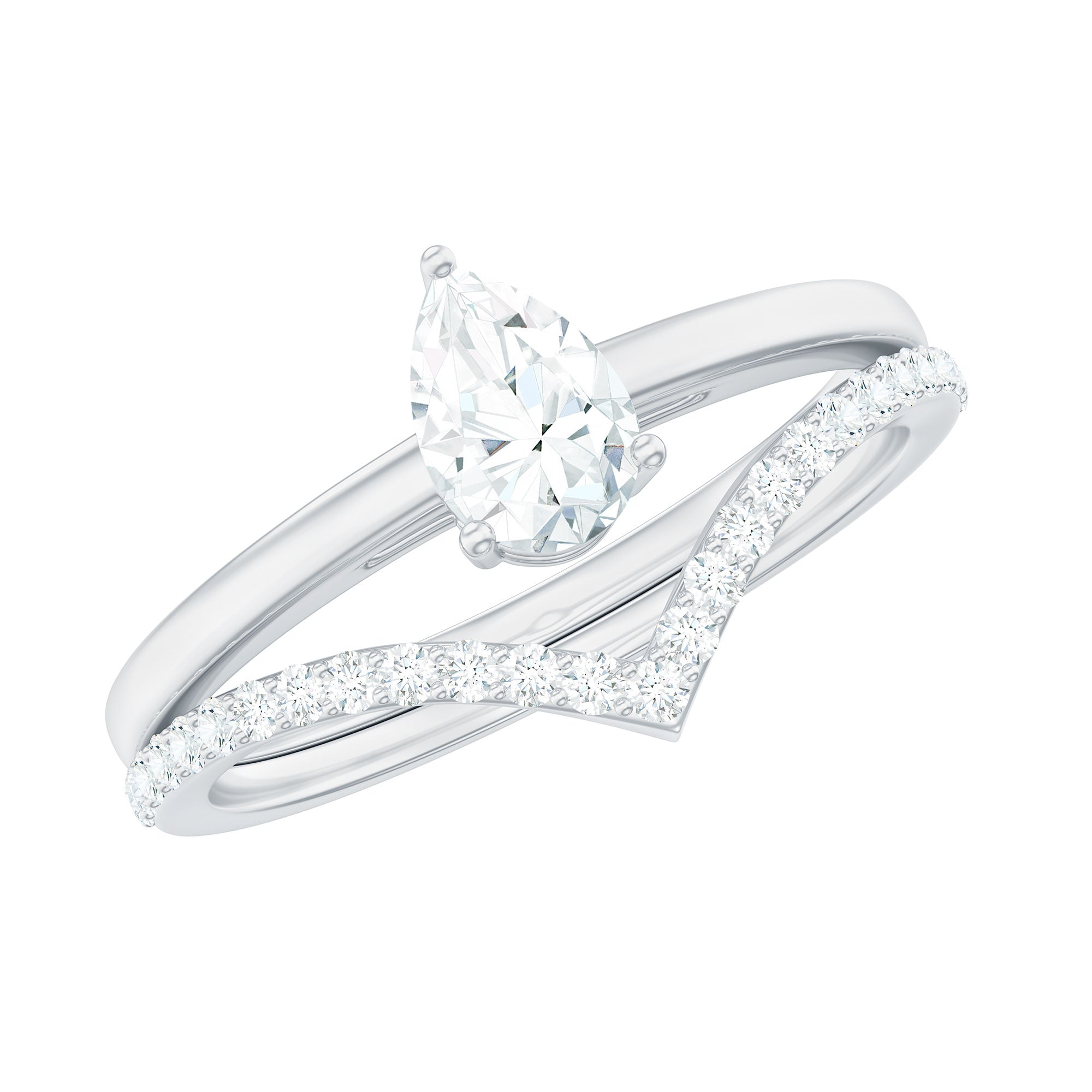 Pear Cut Solitaire Moissanite Engagement Ring with Enhancer