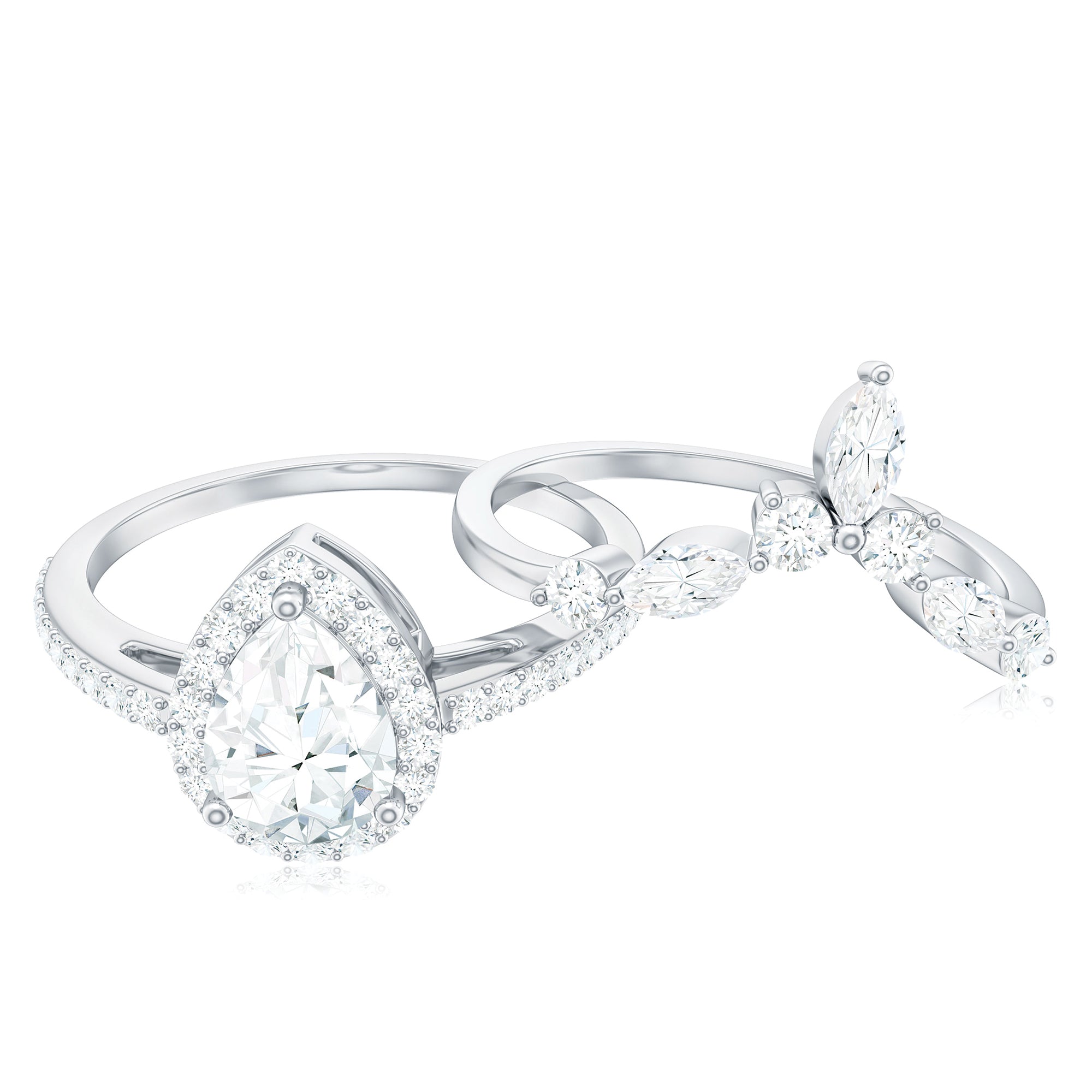 Pear Cut Moissanite Halo Bridal Ring Set with Certificate D-VS1 - Rosec Jewels