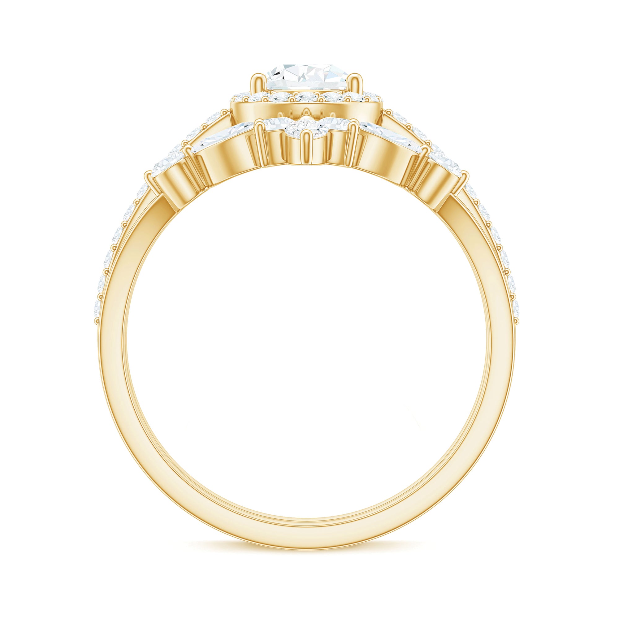 Pear Cut Moissanite Halo Bridal Ring Set with Certificate D-VS1 - Rosec Jewels