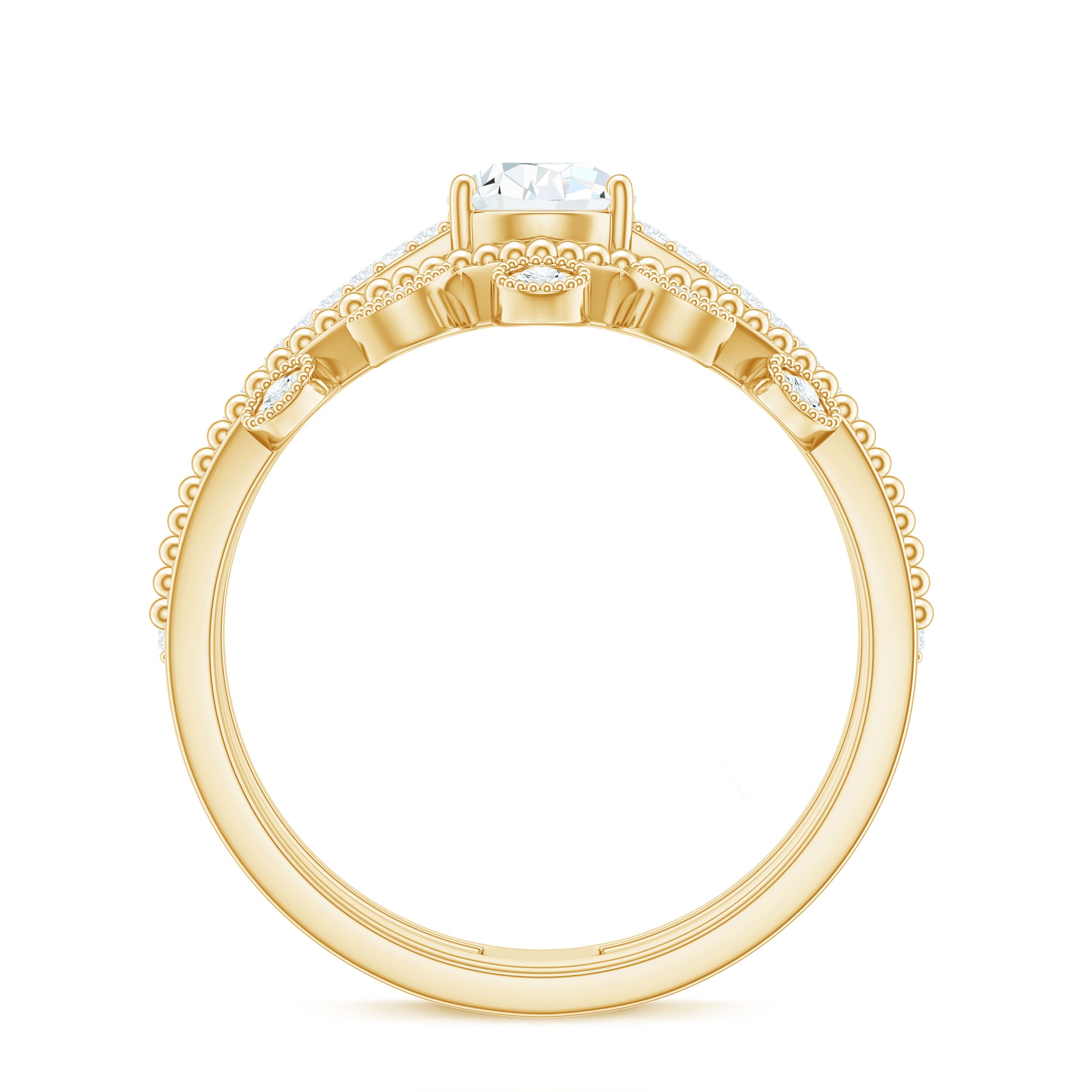 Pear Moissanite Double Band Engagement Ring with Enhancer D-VS1 - Rosec Jewels