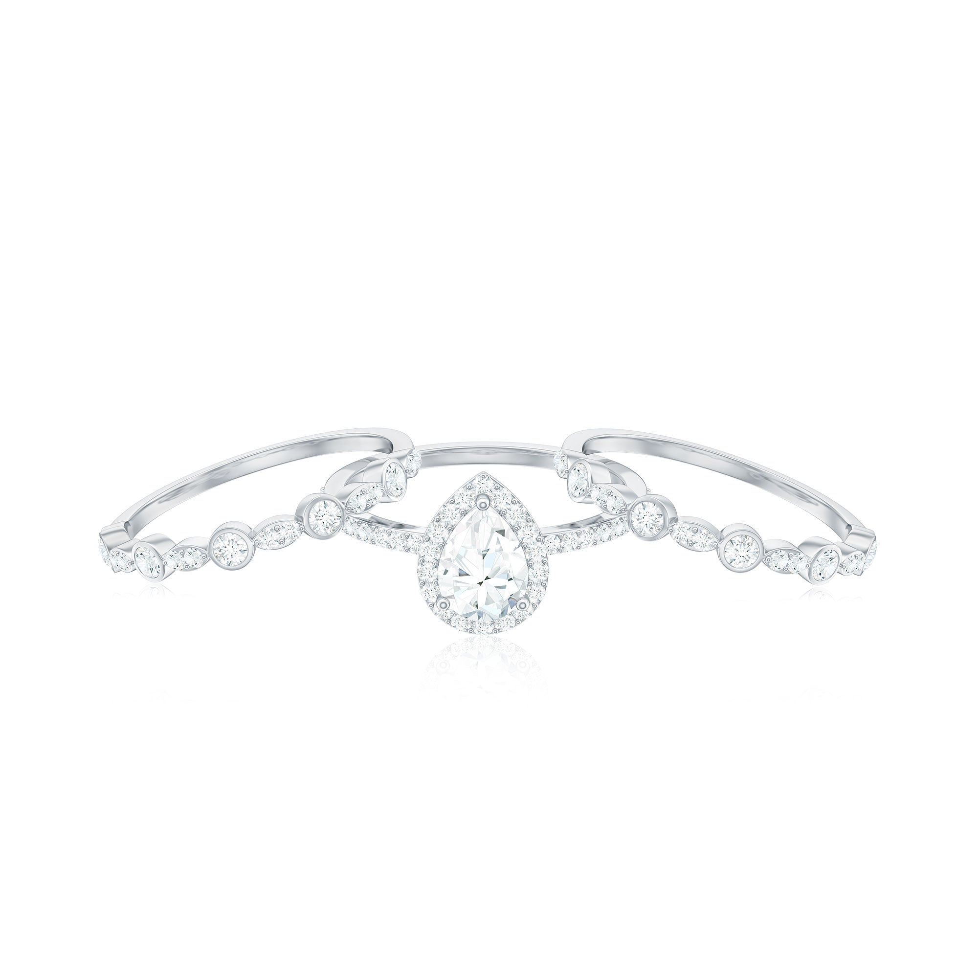 Pear Shaped Cubic Zirconia Trio Wedding Ring Set for Women AAAA - Rosec Jewels