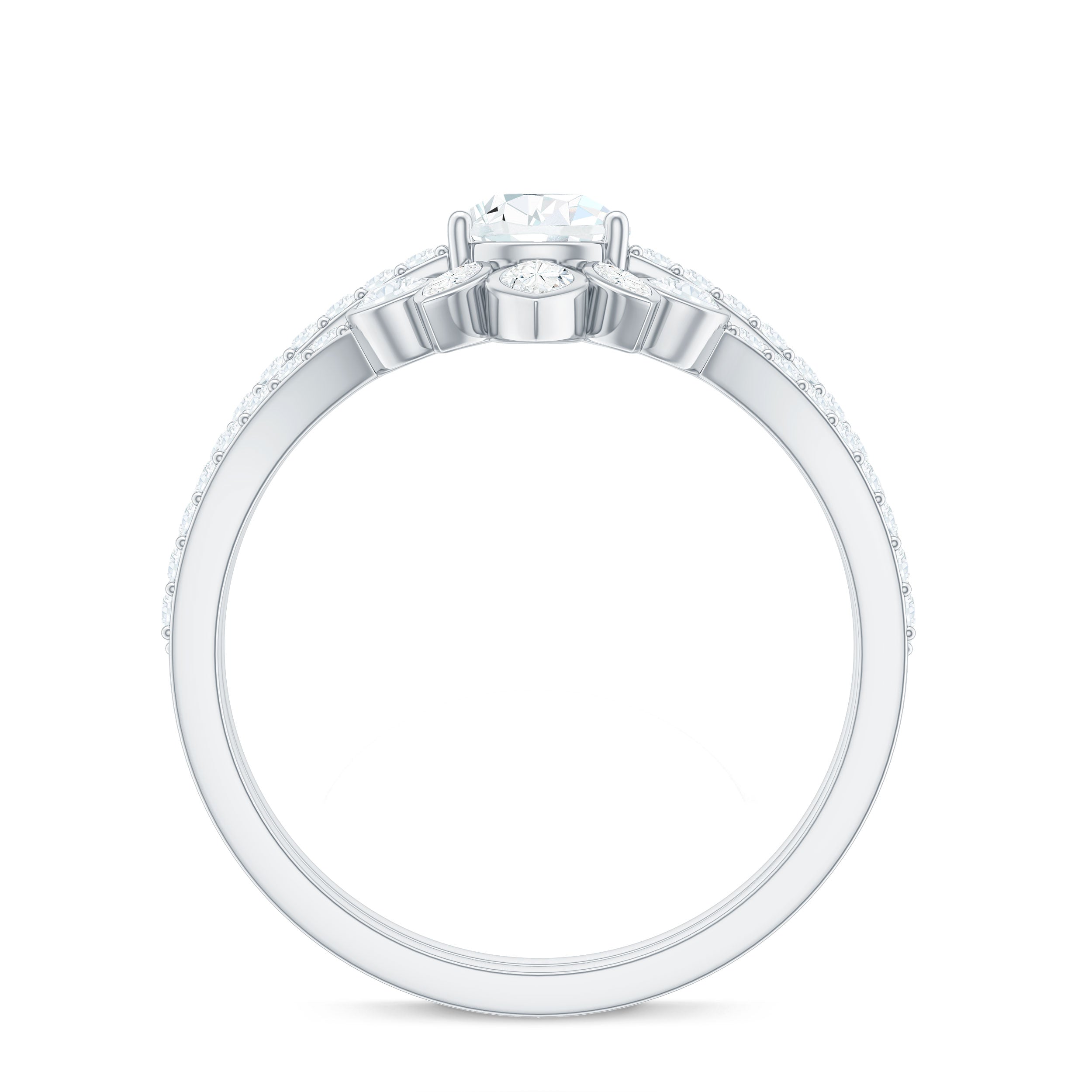 Pear Cut Moissanite Solitaire Bridal Ring Set with Certificate D-VS1 - Rosec Jewels