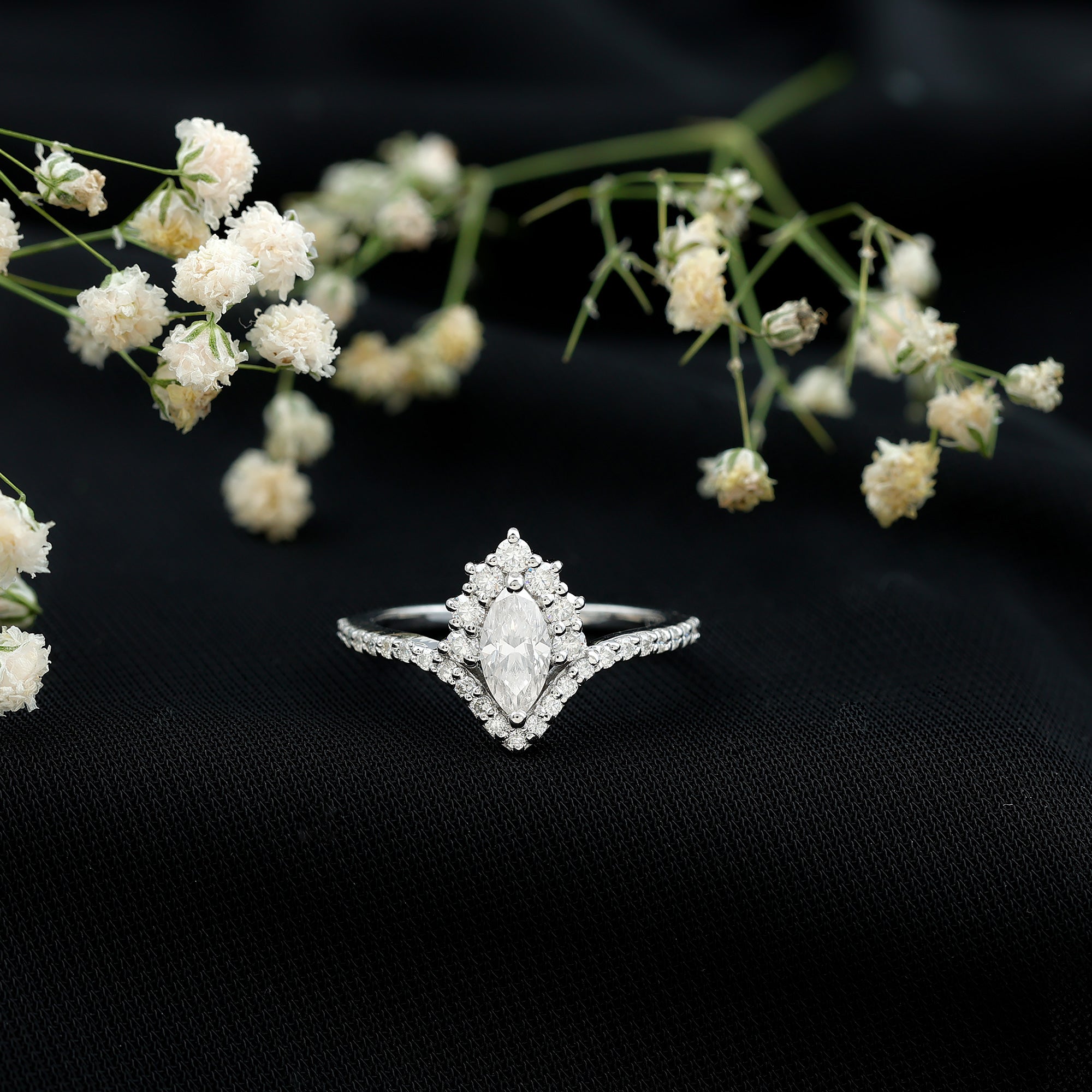 Marquise Cut Moissanite Designer Engagement Ring D-VS1 - Rosec Jewels
