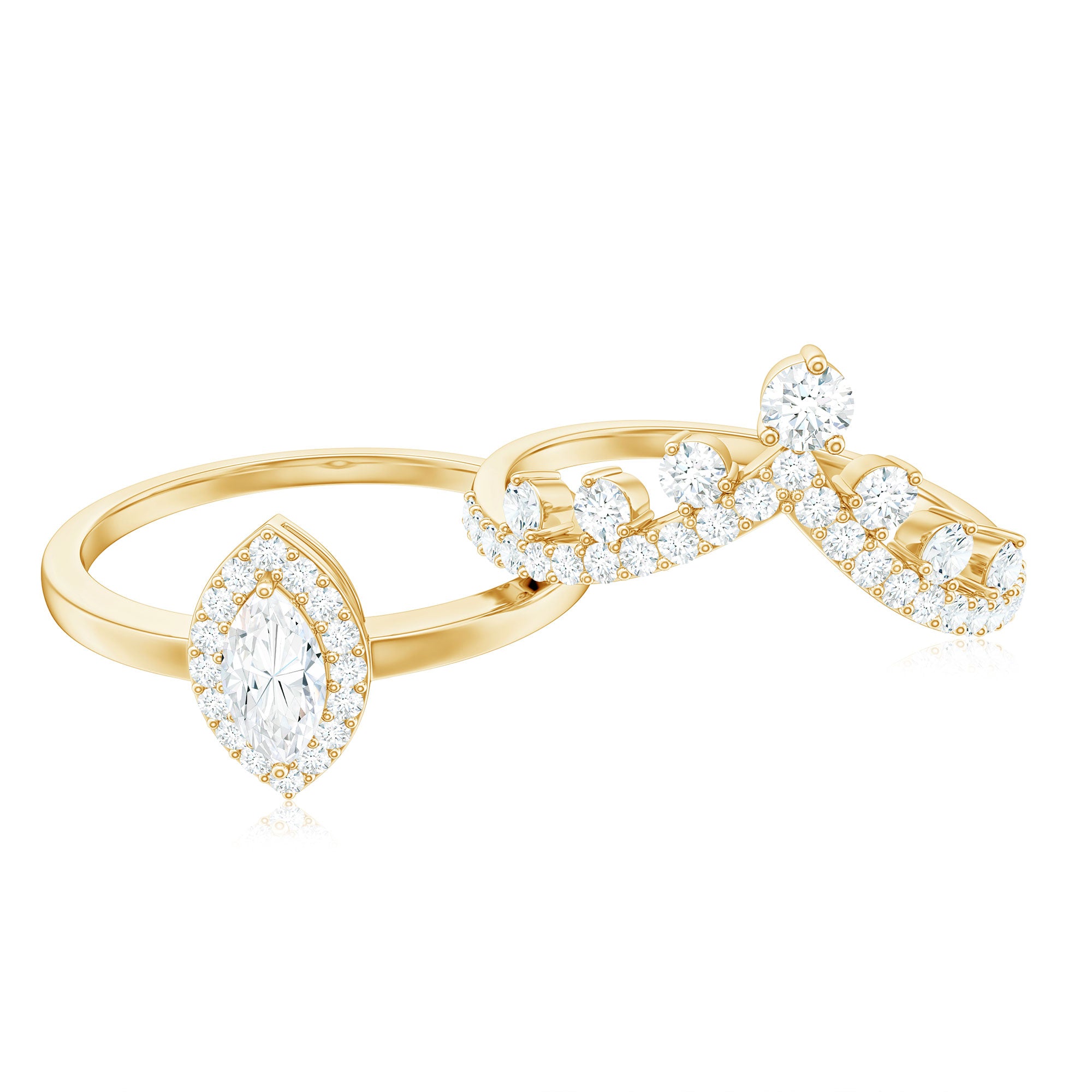 Marquise Cut Moissanite Halo Wedding Ring Set For Women D-VS1 - Rosec Jewels