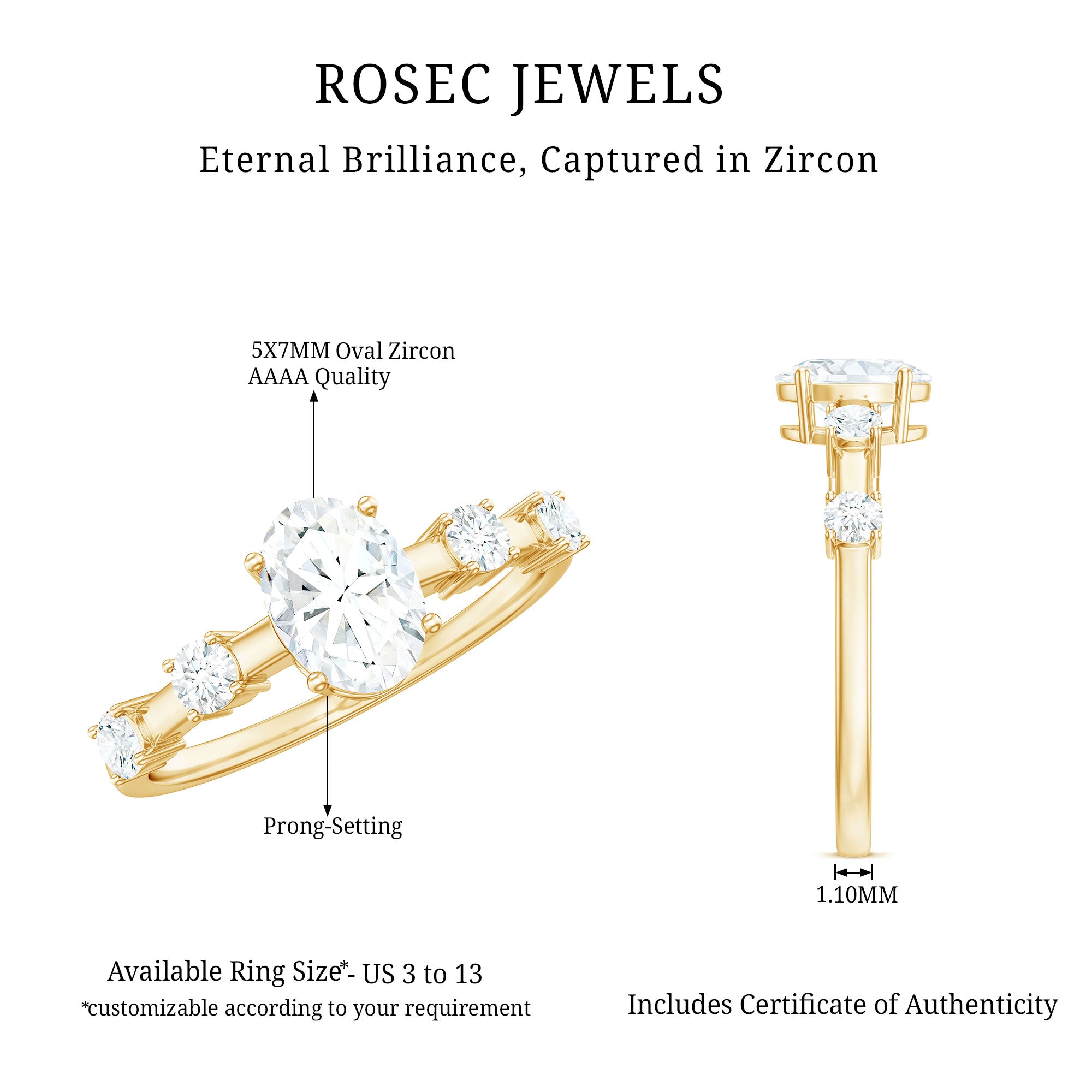 Oval Cubic Zirconia Solitaire Engagement Ring for Women AAAA - Rosec Jewels