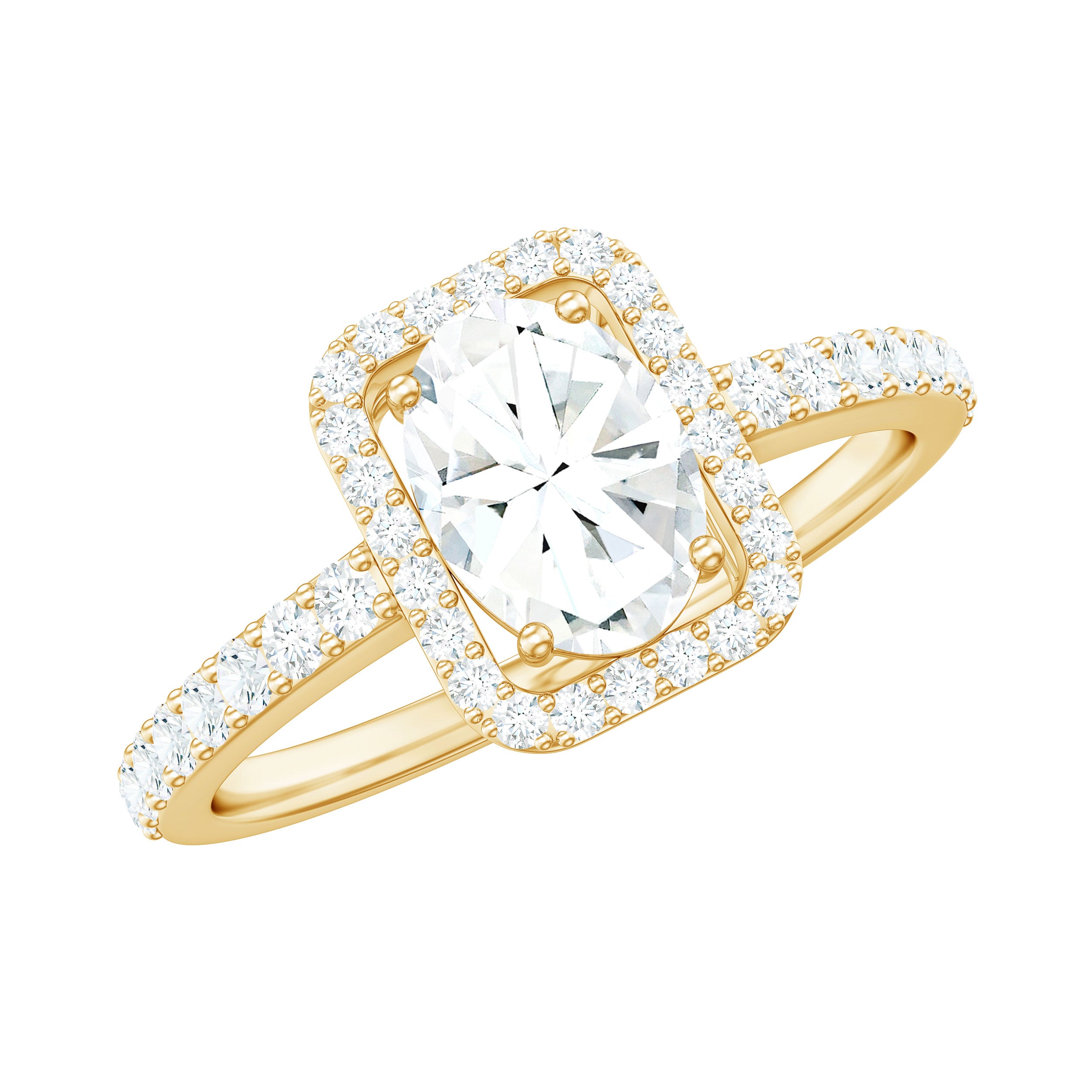 2 CT Oval Cut Zircon Halo Engagement Ring with Side Stones AAAA - Rosec Jewels