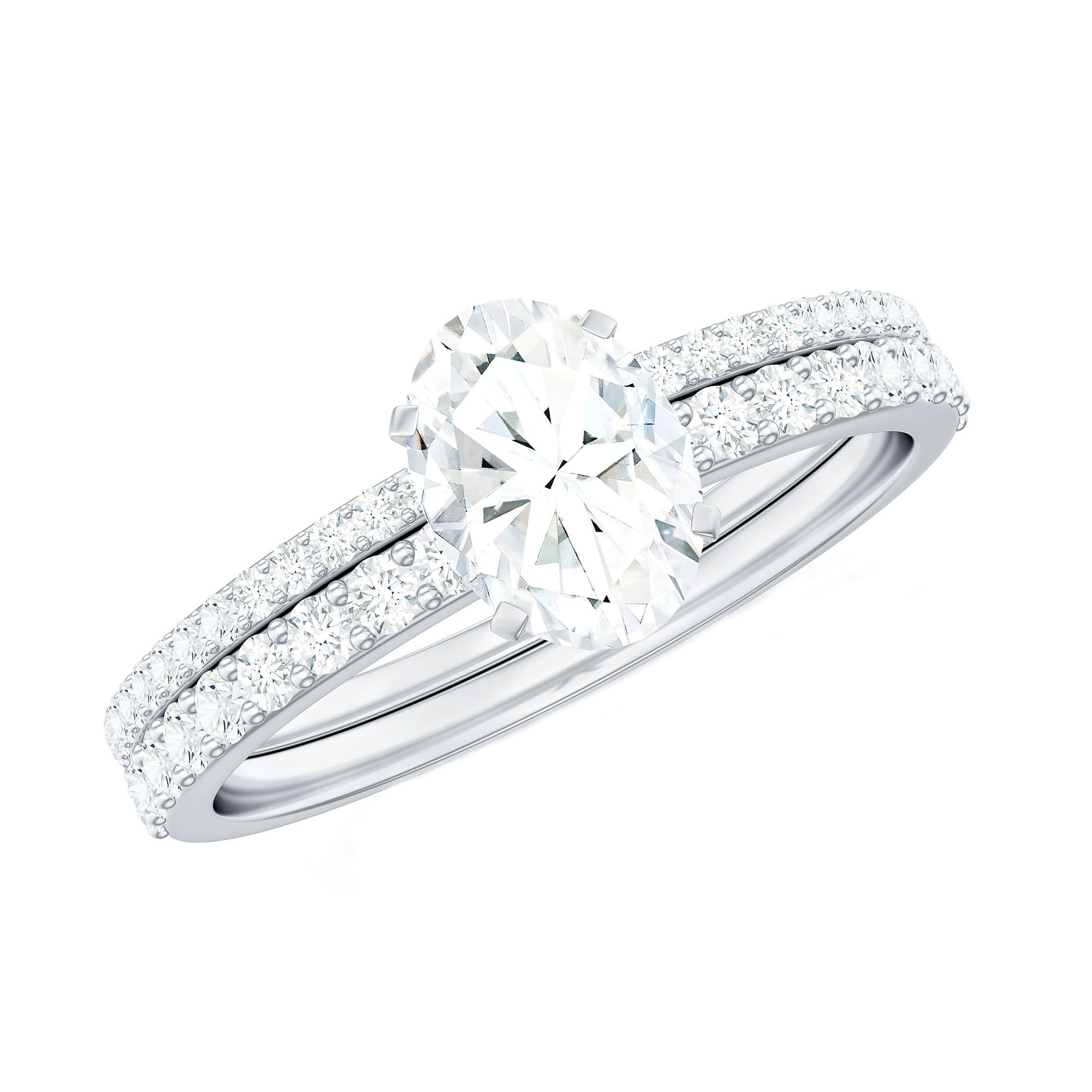 Oval Shaped Moissanite Engagement Ring with Wedding Band Set
