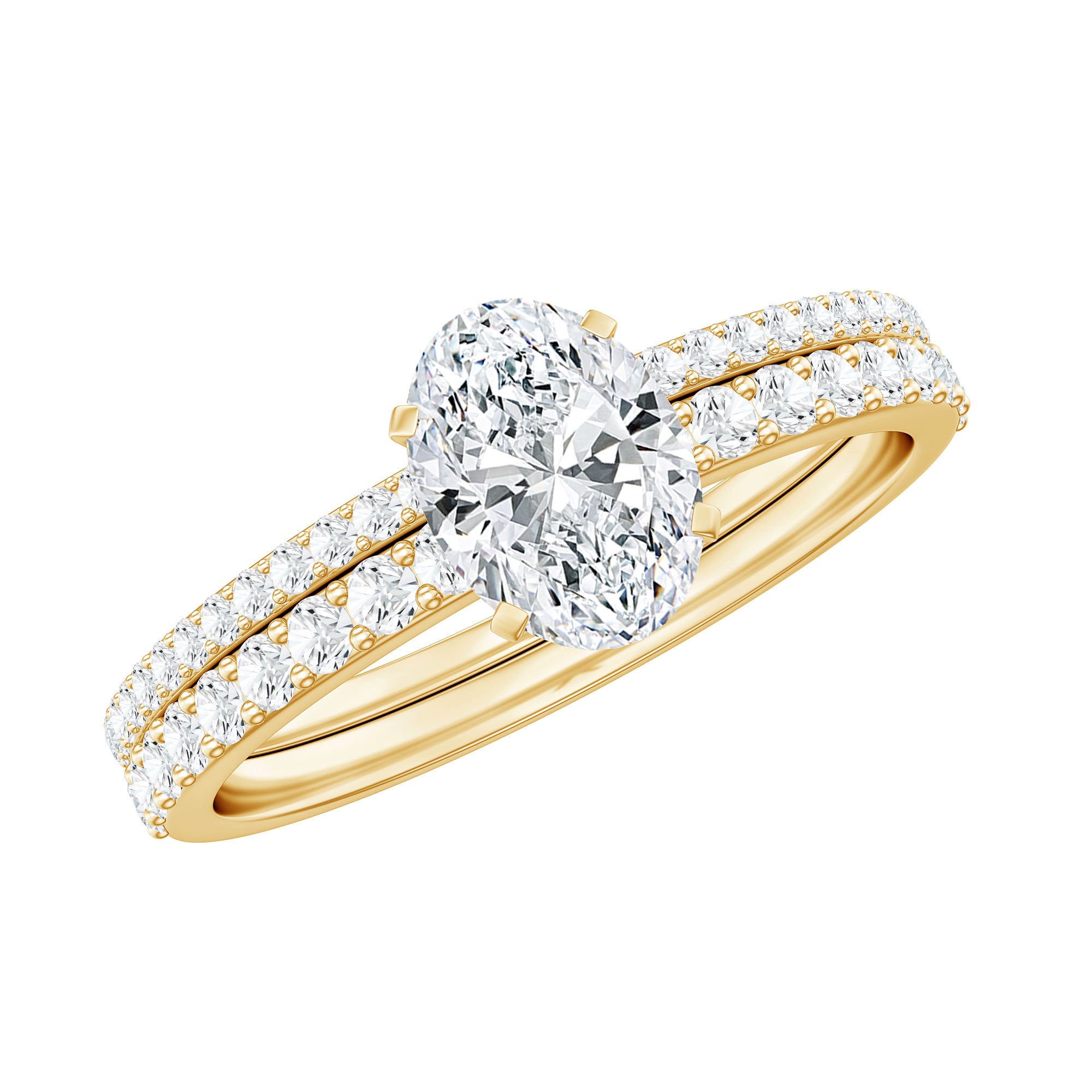Rosec Jewels-Oval Shaped Moissanite Engagement Ring with Wedding Band Set