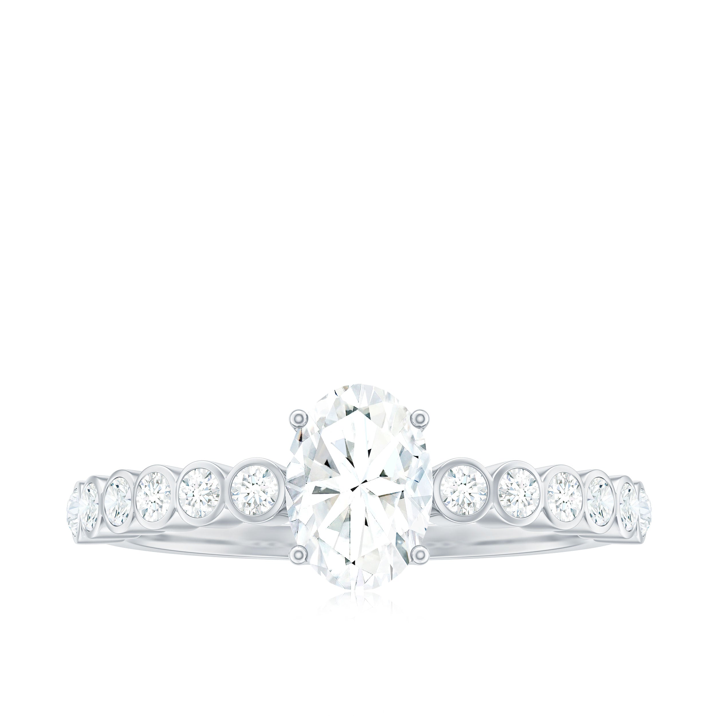 Oval Cut Moissanite Engagement Ring with Side Stones D-VS1 - Rosec Jewels