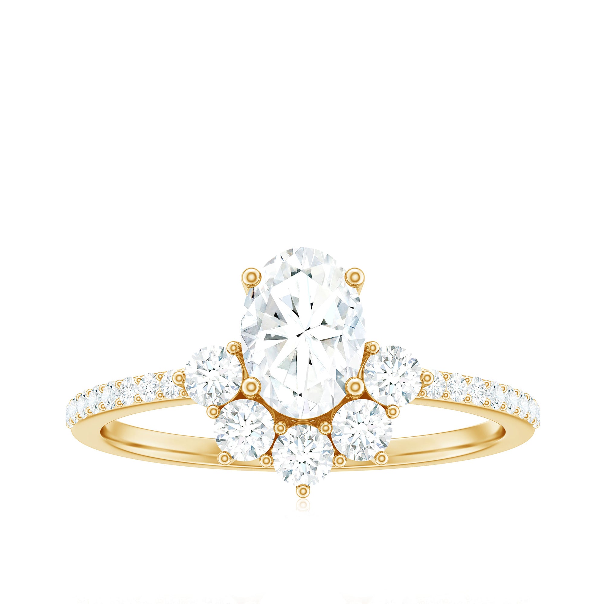 2 CT Oval Cubic Zirconia Engagement Ring with Half Halo AAAA - Rosec Jewels