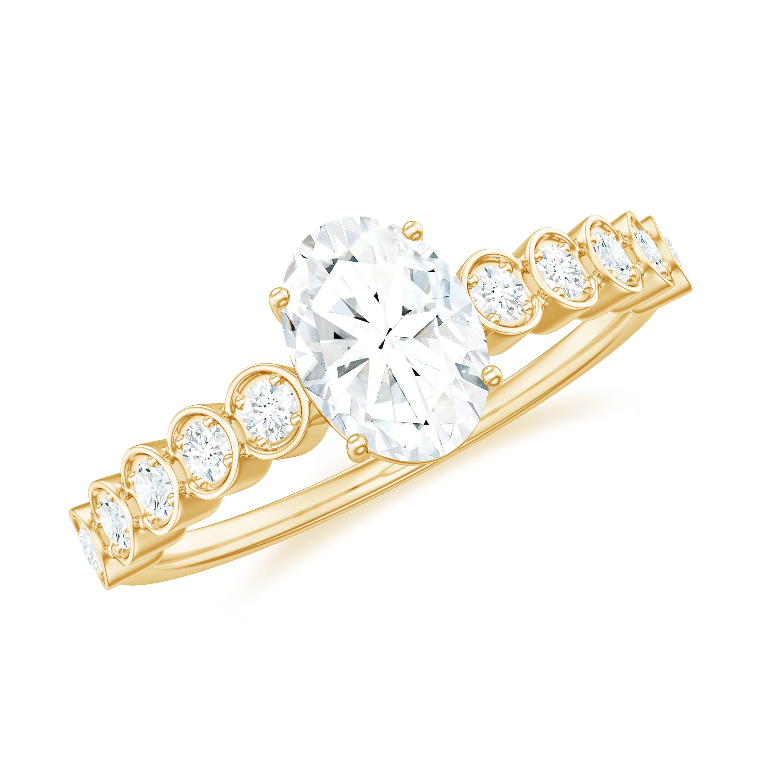Certified Moissanite Oval Cut Engagement Ring with Side Stones D-VS1 - Rosec Jewels
