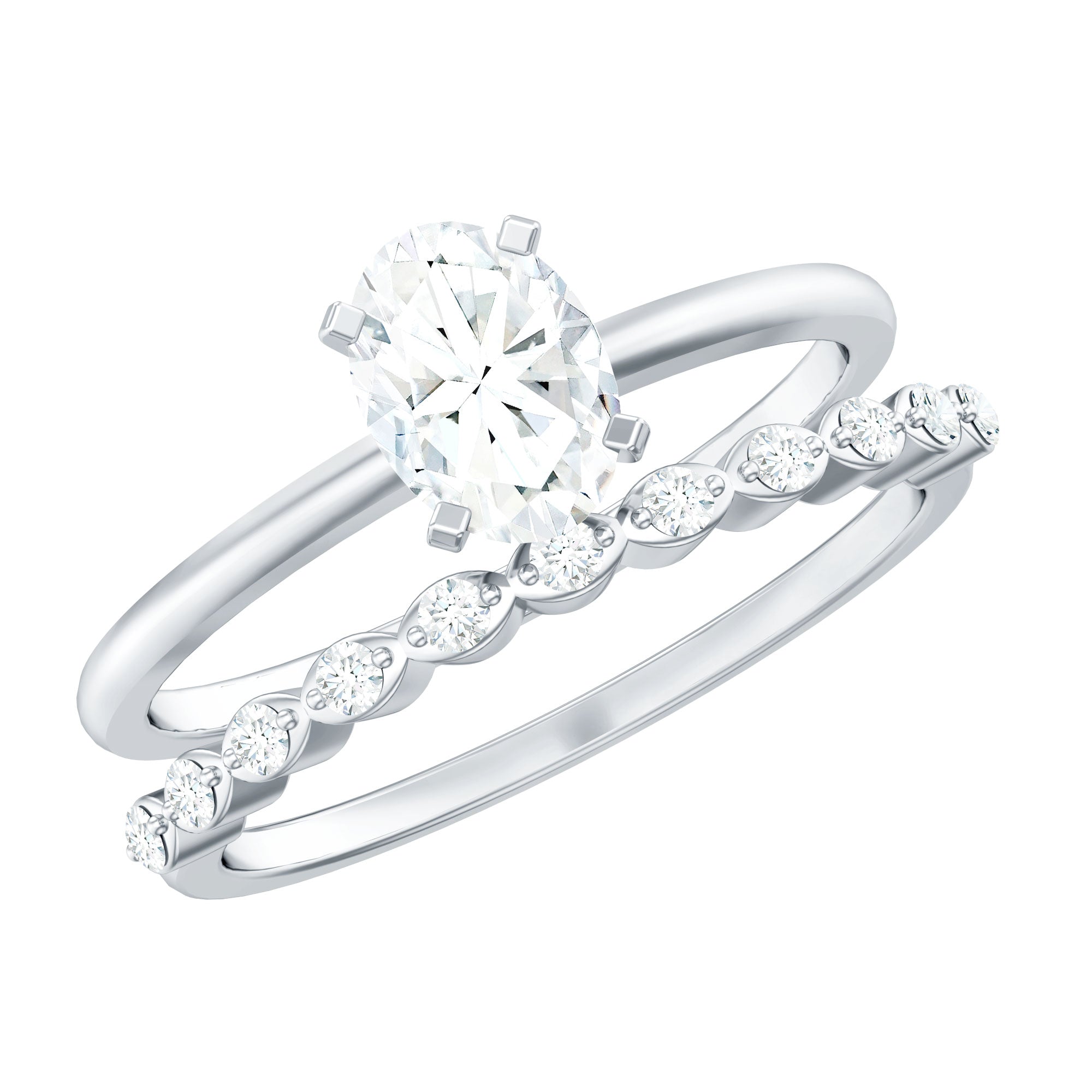 Oval Cut Moissanite Solitaire Bridal Ring Set for Women