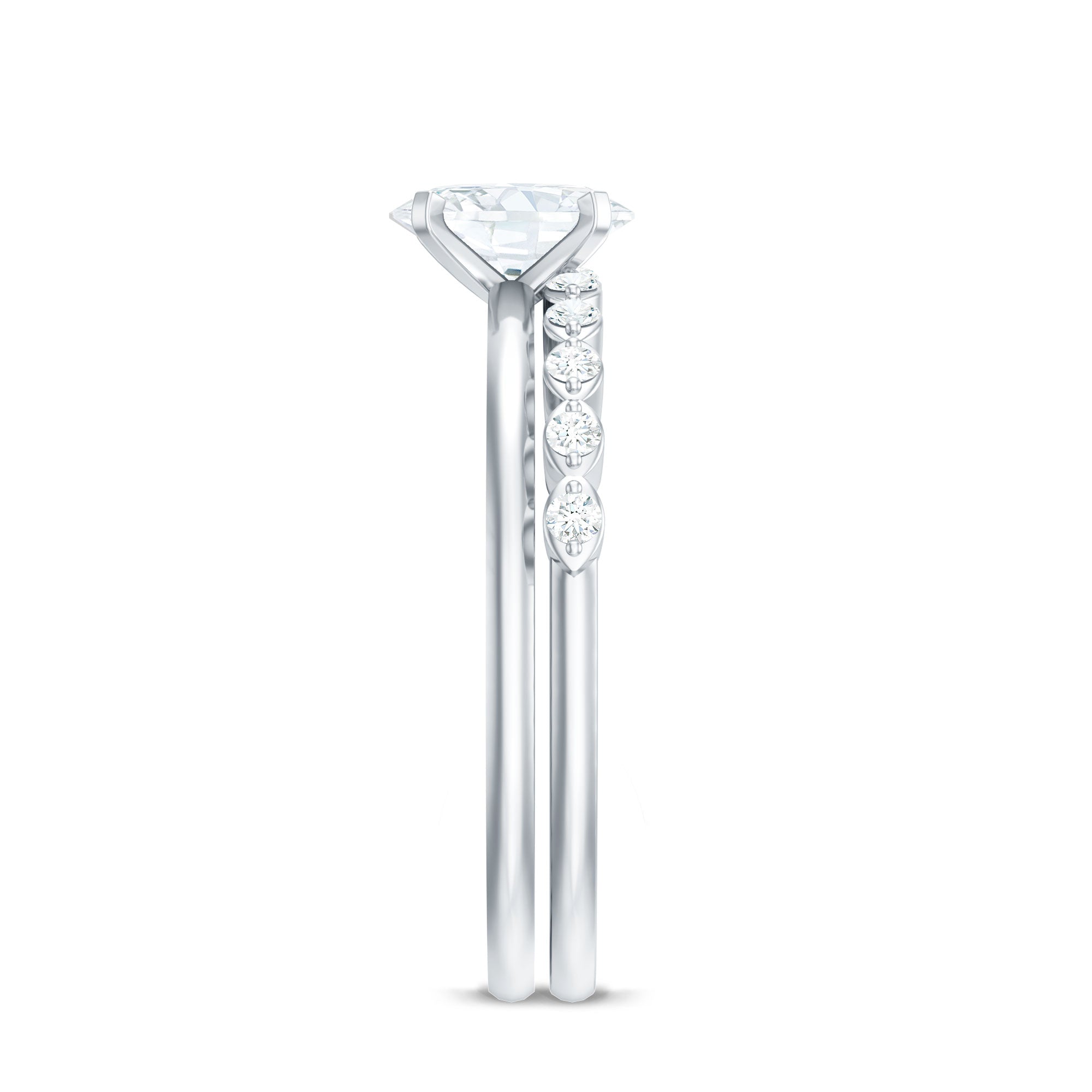 Oval Cut Moissanite Solitaire Bridal Ring Set for Women D-VS1 - Rosec Jewels