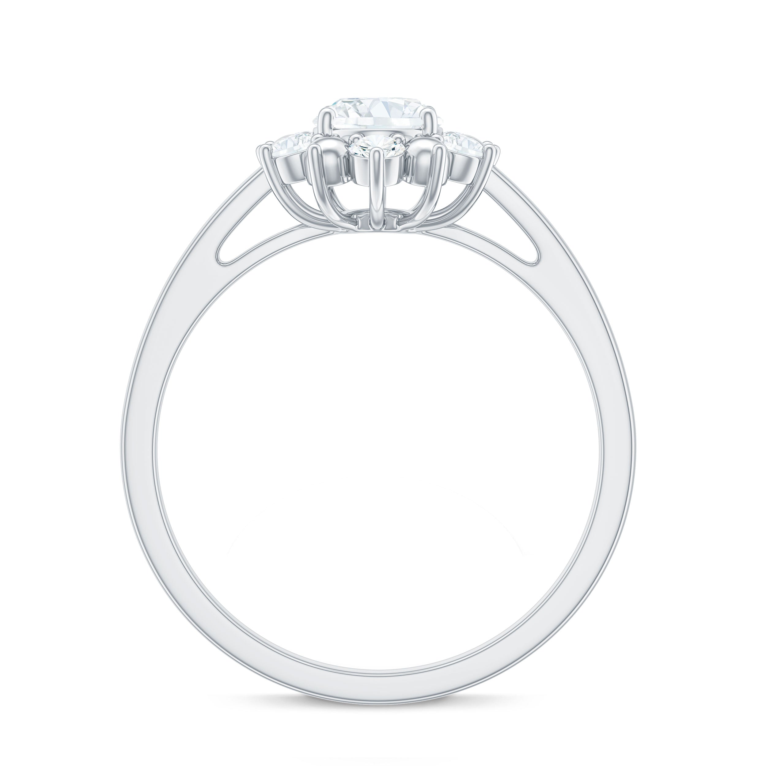 Certified Oval Moissanite Flower Halo Engagement Ring D-VS1 - Rosec Jewels