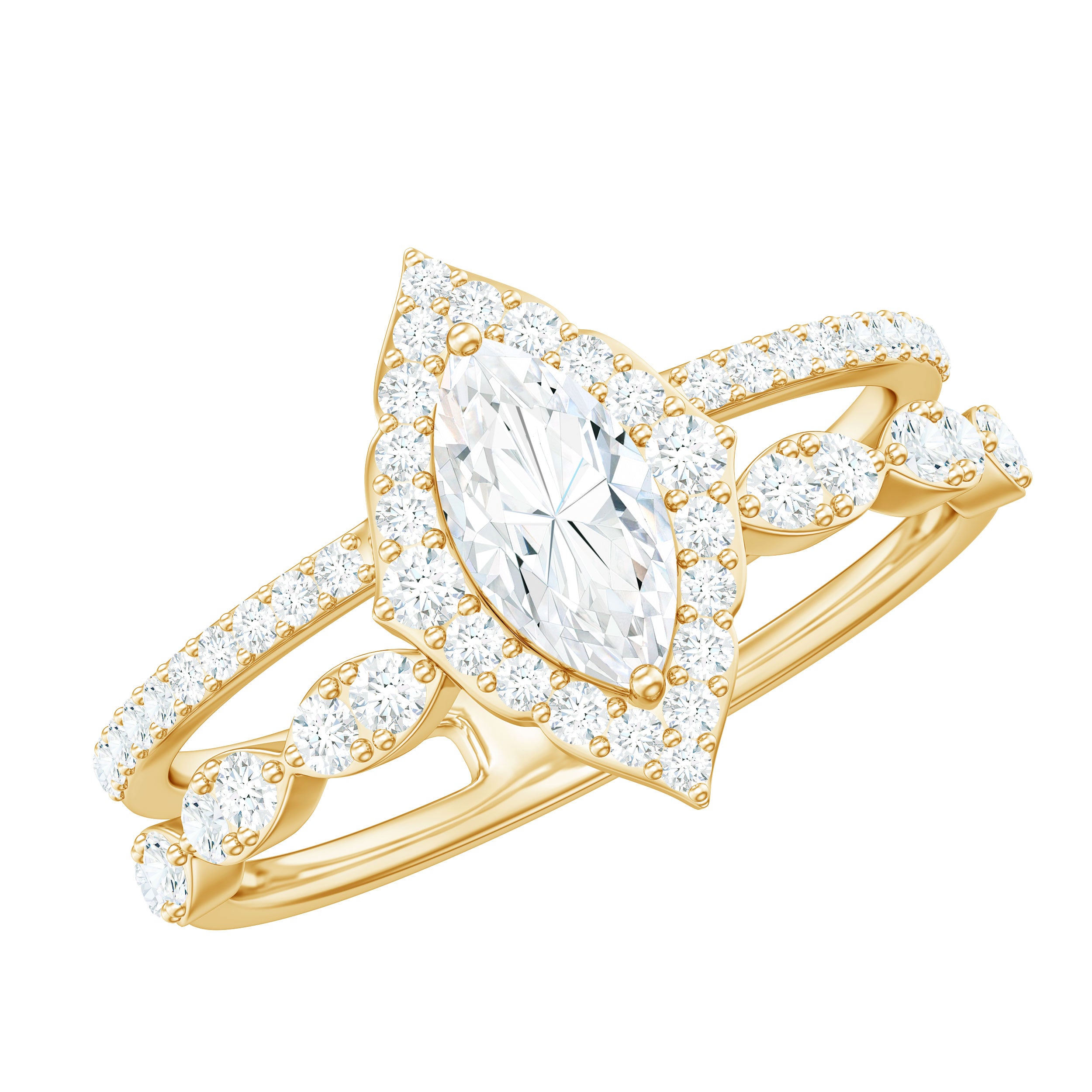 Rosec Jewels-Marquise Cut Moissanite Double Band Engagement Ring with Certificate