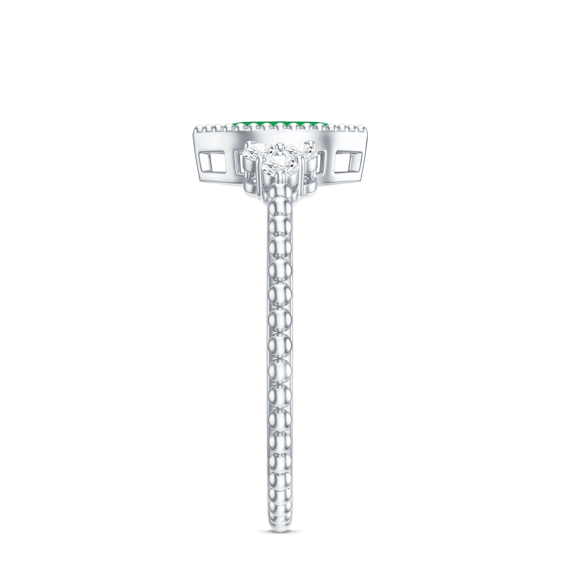Vintage Inspired Emerald Promise Engagement Ring with Trio Diamond AAA - Rosec Jewels