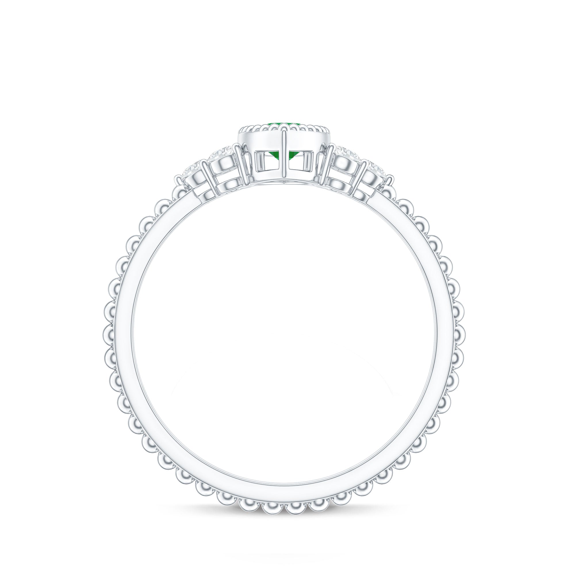 Vintage Inspired Emerald Promise Engagement Ring with Trio Diamond AAA - Rosec Jewels