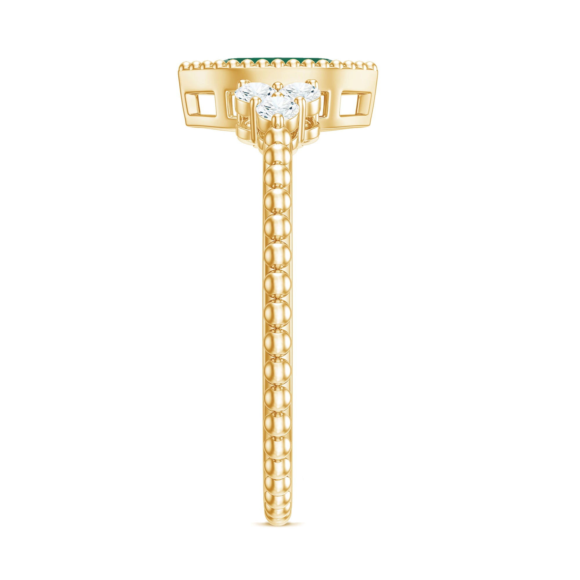 Vintage Inspired Emerald Promise Engagement Ring with Trio Diamond AAA - Rosec Jewels