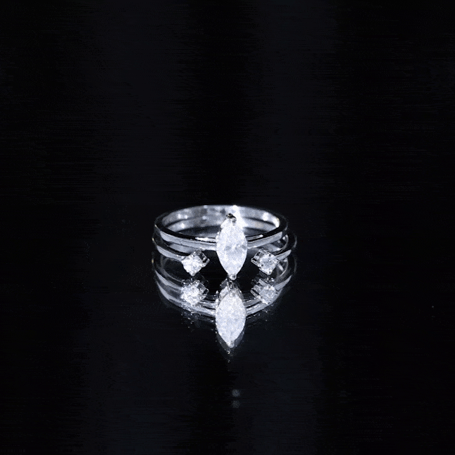 Rosec Jewels-Marquise Cut Moissanite Engagement Ring with Stackable Band