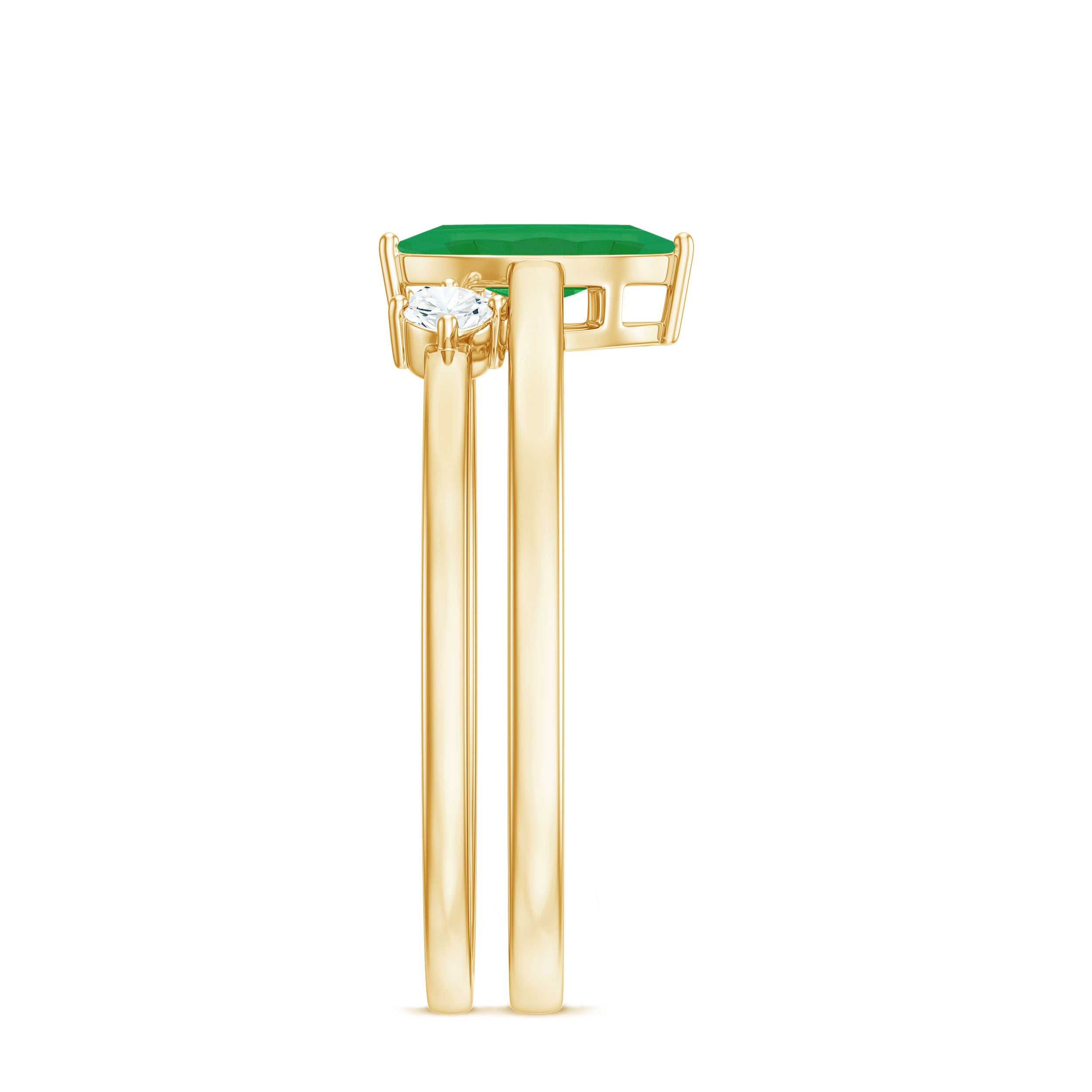 Natural Marquise Emerald Diamond Promise Ring Set of 2 AAA - Rosec Jewels
