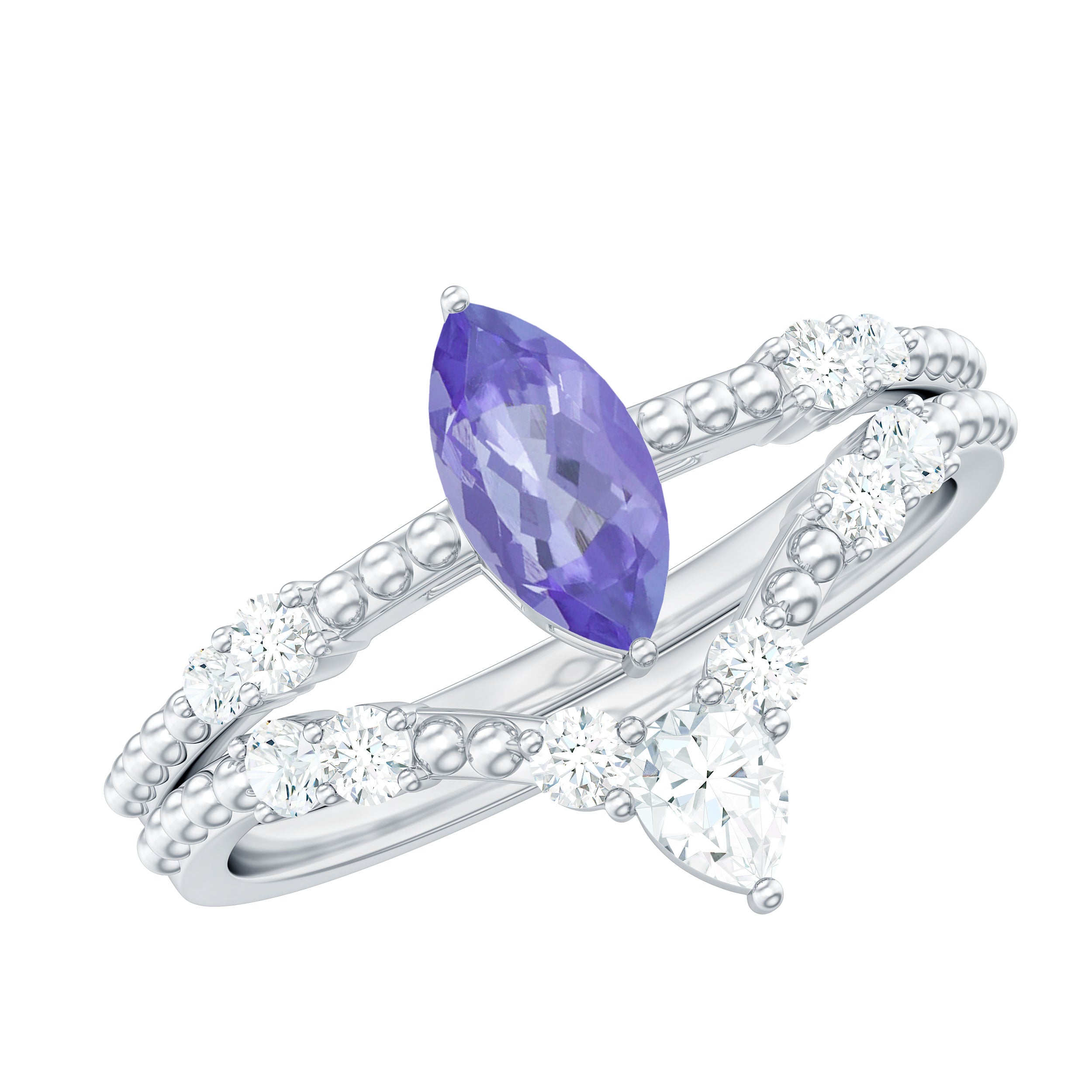 Natural Marquise Tanzanite Diamond Engagement Ring Set AAA - Rosec Jewels