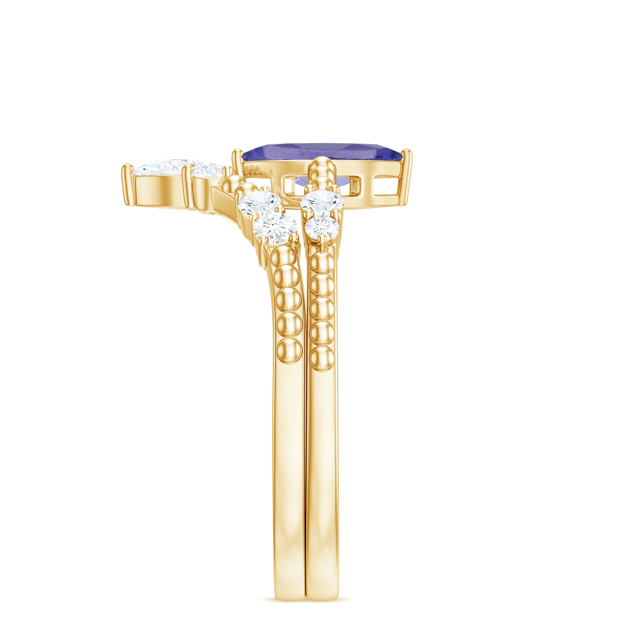 Natural Marquise Tanzanite Diamond Engagement Ring Set AAA - Rosec Jewels