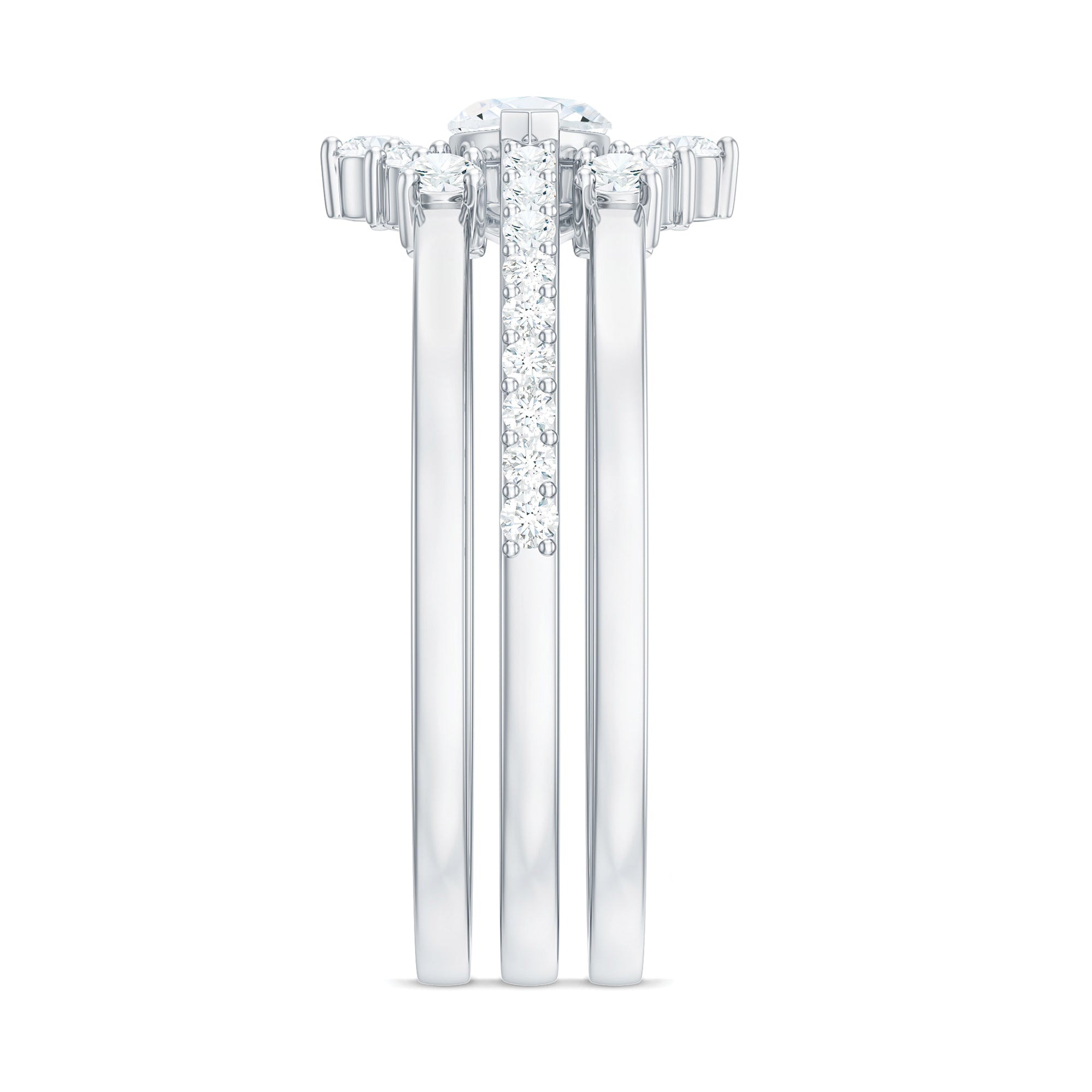 Certified Moissanite Trio Bridal Ring Set for Women D-VS1 - Rosec Jewels