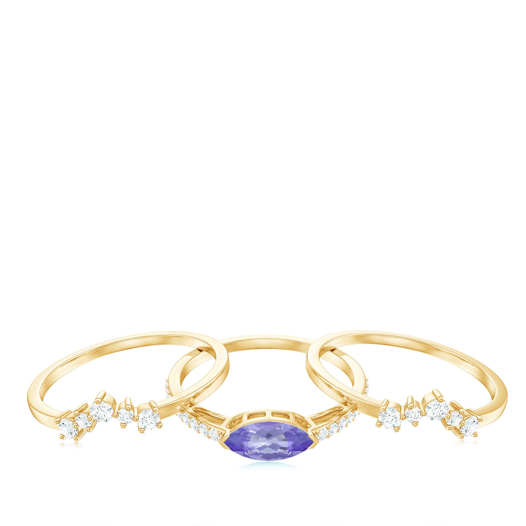 Certified Real Marquise Tanzanite 3 Piece Wedding Ring Set with Diamond AAA - Rosec Jewels