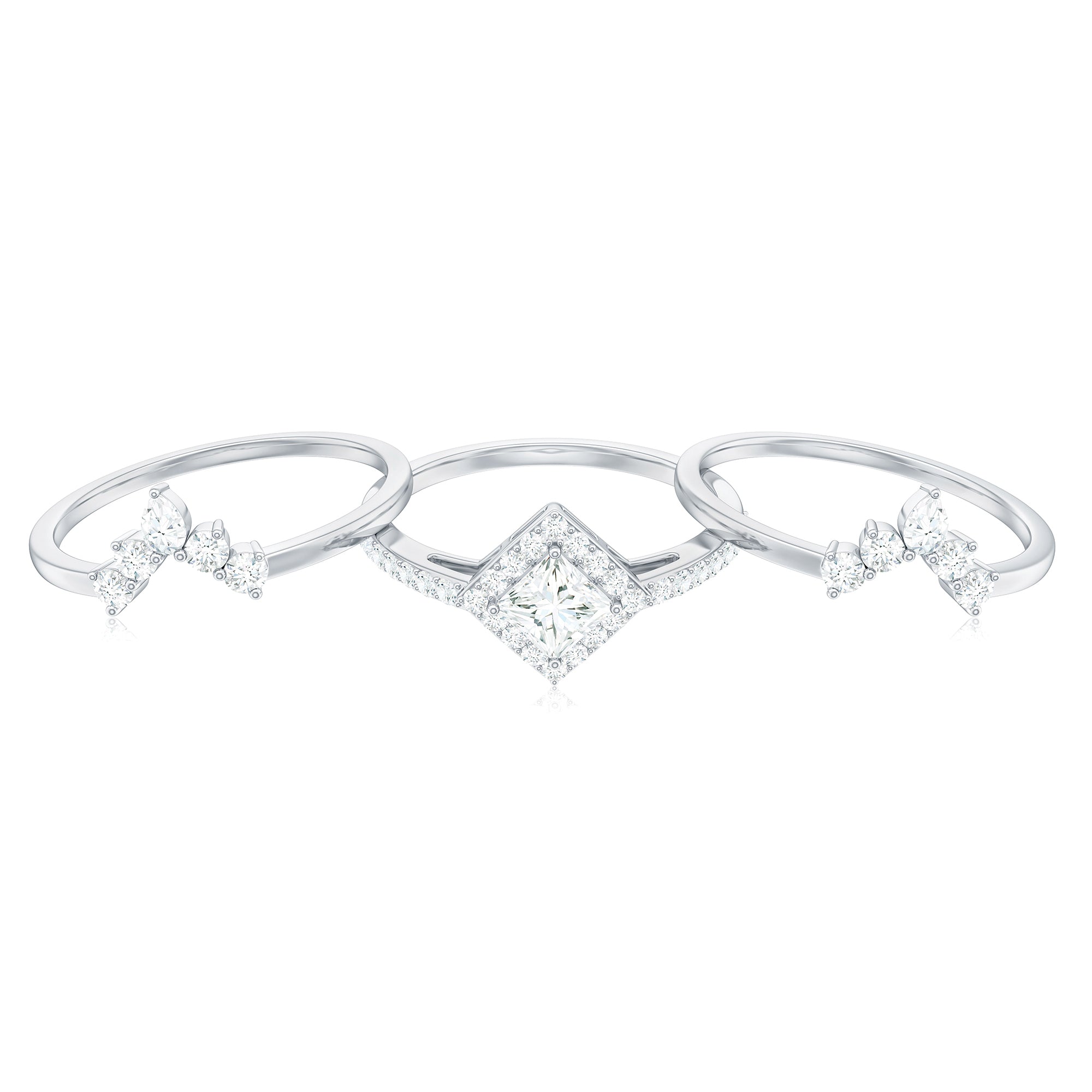 Princess Cut Moissanite Trio Bridal Ring Set with Certificate D-VS1 - Rosec Jewels